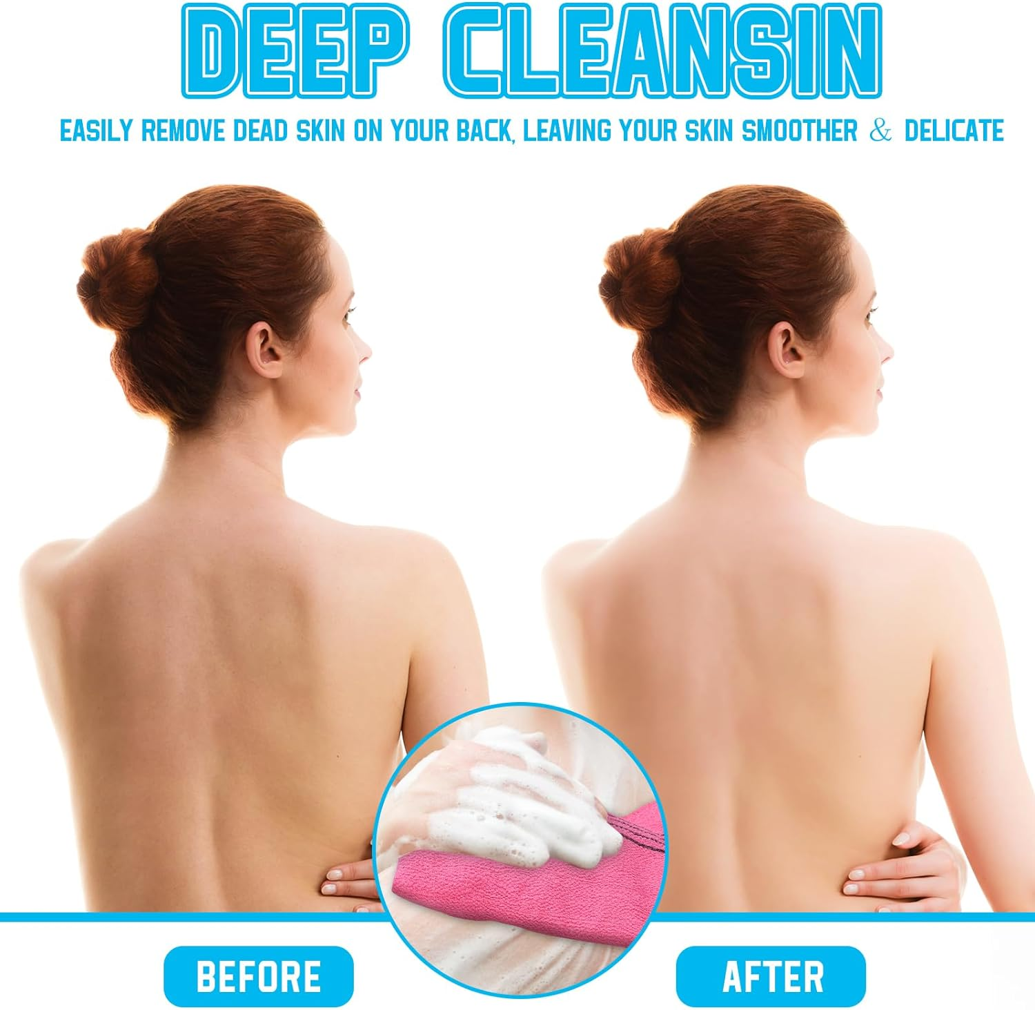 Tatuo 4 Pieces Korean Exfoliating Washcloth Body Back Scrubber Japanese Italy Exfoliating Cloth 35.5 Inch Long Bath Towel Washcloth Dead Skin Remover for Men Women(Multicolored) image number 1