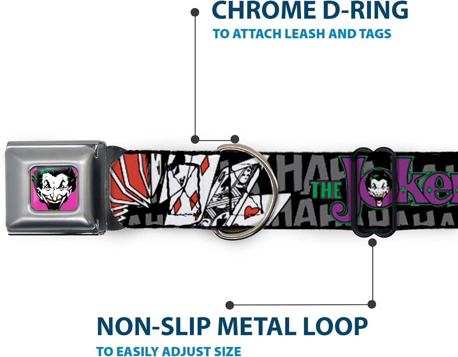 Buckle-Down Seatbelt Buckle Dog Collar - the Joker Pose/Cards/Hahahaha Black/Gray - 1.5" Wide - Fits 18-32" Neck - Large