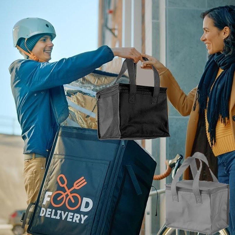 WEZCHUGHAOL 2 Pack Cooler Bag and Insulated Grocery Bags for Food Delivery, Collapsible Cooler, Reusable Shopping Bags for Groceries with Zipper, Foldable, Heavy-Duty, Stands Upright (Black) - Gray image number 2