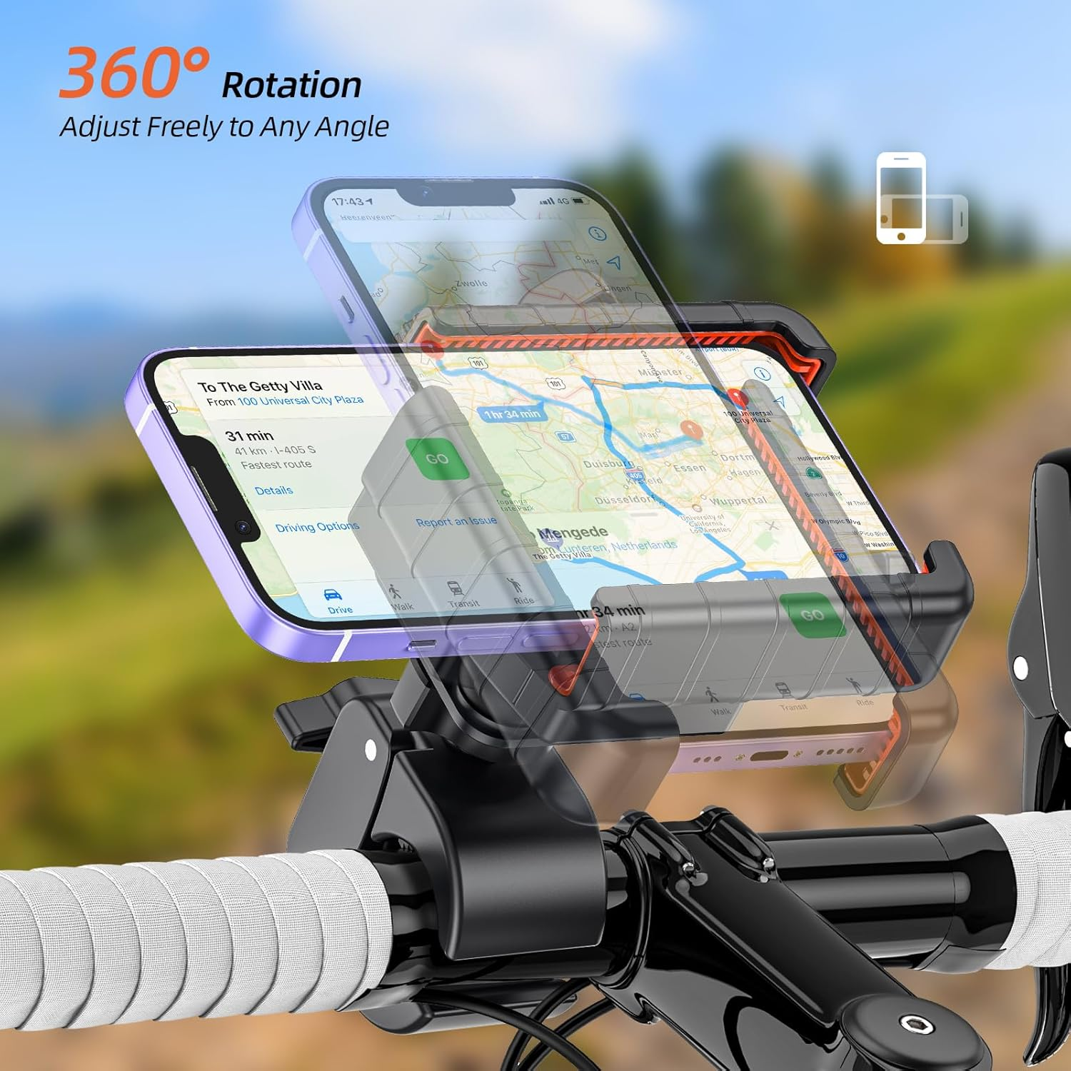 Marsrider 3Rd-Gen Anti-Vibration Motorcycle Phone Holder for Bike, Bicycle Handlebar Cell Phone Mount with High-Speed Lock, Electric Scooter Phone Holder for Stroller Mountain Bike Fit 4.7-7'' Phones image number 6