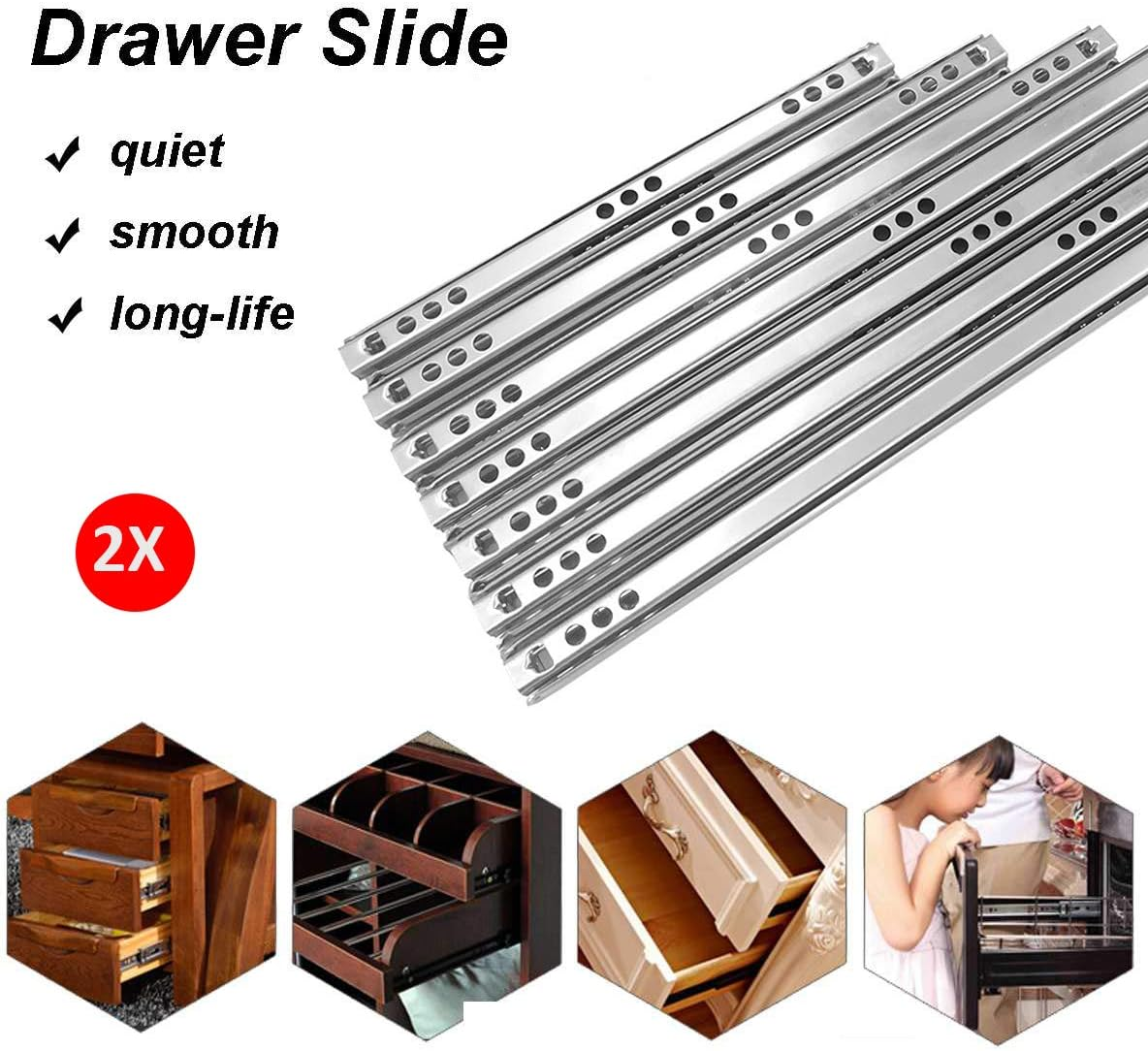2Pcs Drawer Slides, 6 Sizes Ball Bearing Steel Drawer Runner for Files, Desk Pedestals and General Storage Drawers image number 6