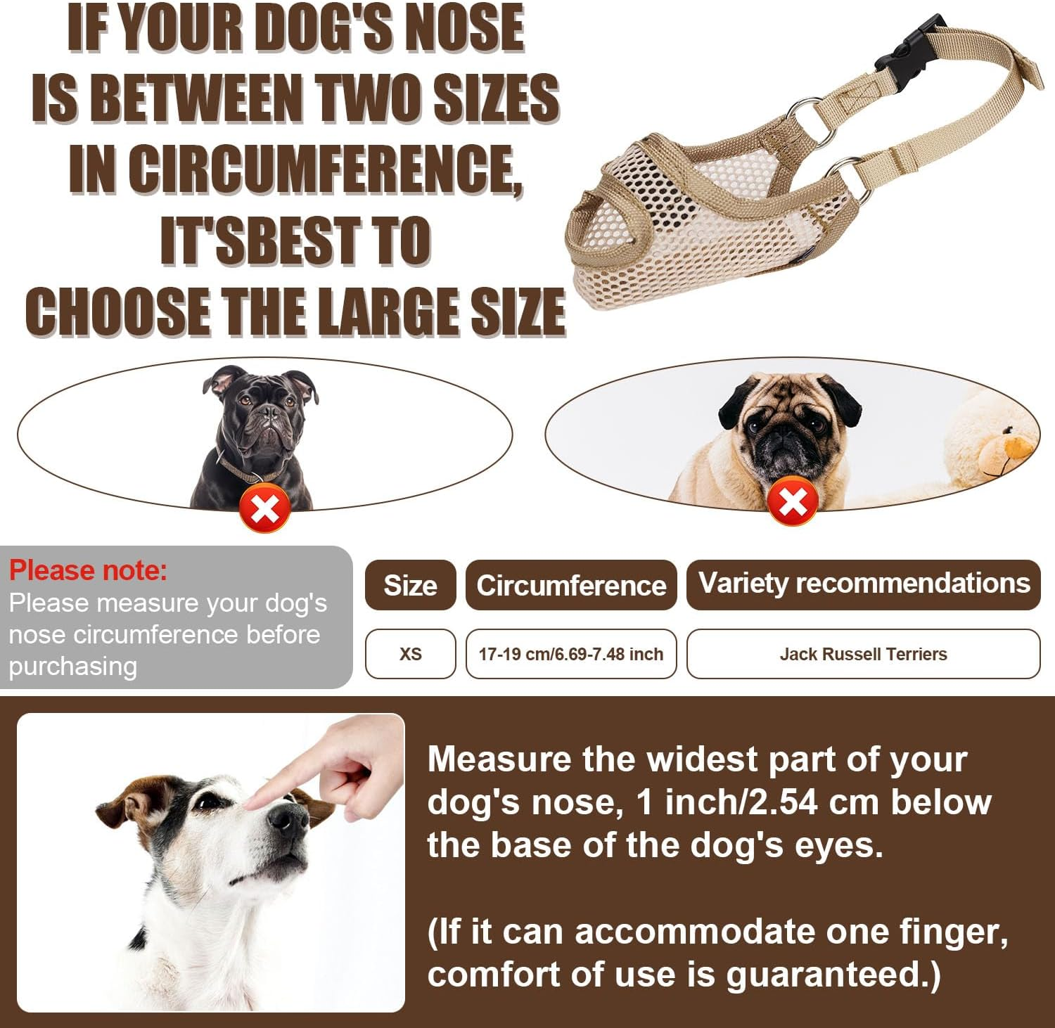 Muzzle for Small Sized Dog, Soft XS Dog Mouth Muzzle anti Biting with Front Opening Design Breathable Dog Muzzle Harness to Stop Chewing Mesh Muzzle Guard for Dogs Pet Gift (Khaki)