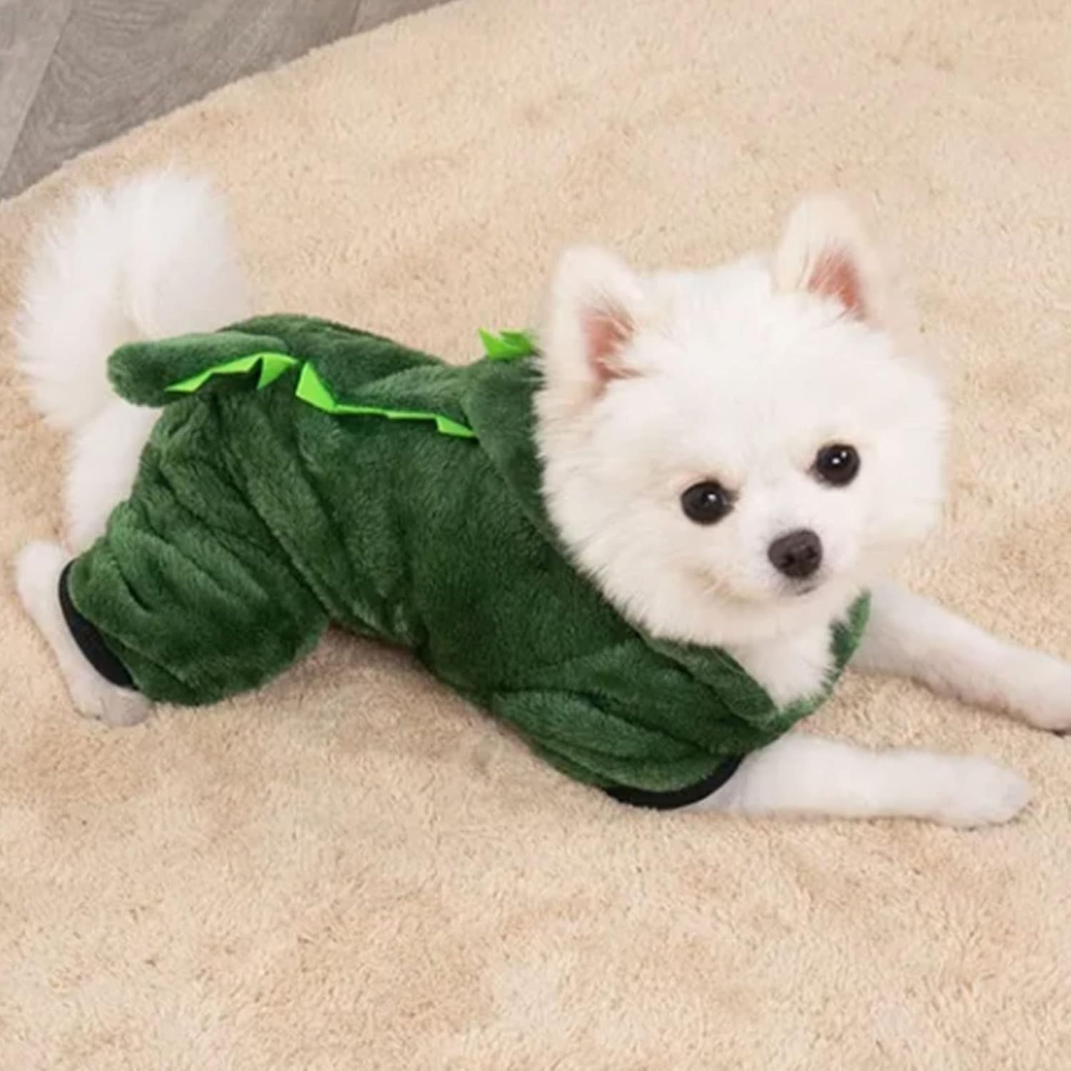 Dog Dinosaur Costume, Fashion Cute Warm Fluffy Hoodie Puppy Winter Outfits, Pet Halloween Costumes Dog Plush Outfit Cosplay Funny Apparel Four Leg Jumpsuit for Dogs Cats Pets(L)