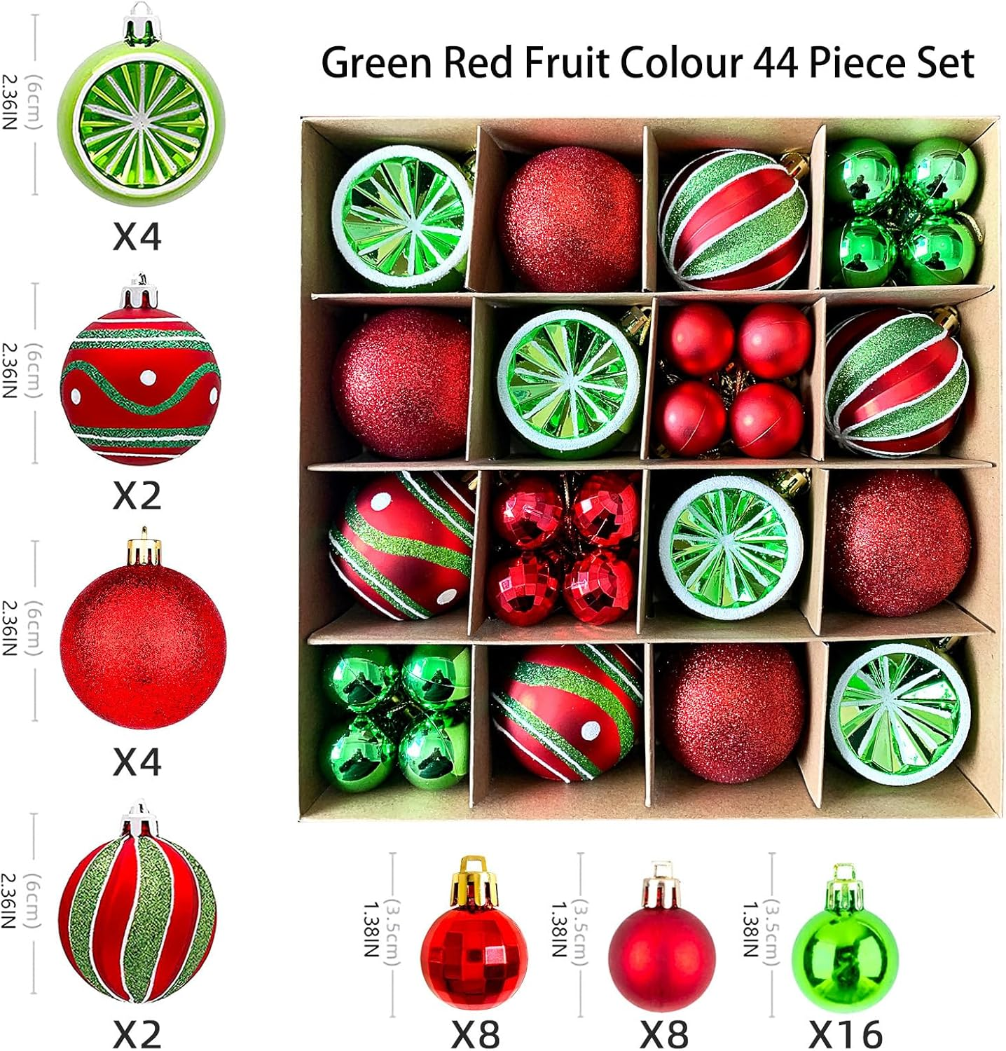 Mumoo Cat 44PCS Christmas Balls Decorations Set, Reusable Shatterproof Christmas Balls Hanging with Lanyard Decorative Unbreakable Trinket Balls for Christmas Holiday Party Home Decor (Red&Green) image number 4