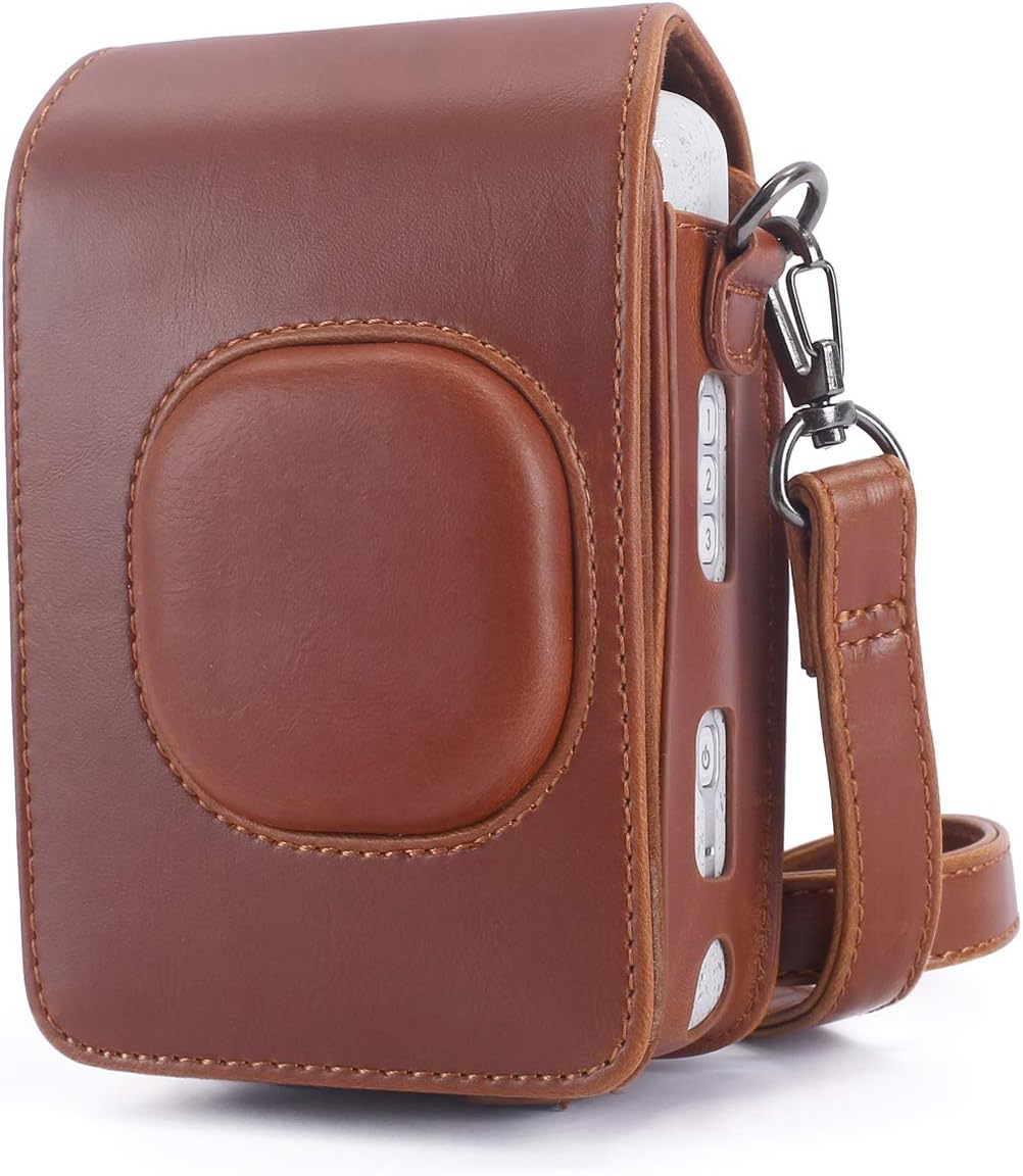 Phetium Protective Case Compatible with Instax Mini Liplay Hybrid Instant Camera and Printer, Soft PU Leather Bag with Removable/Adjustable Shoulder Strap (Smokey White)