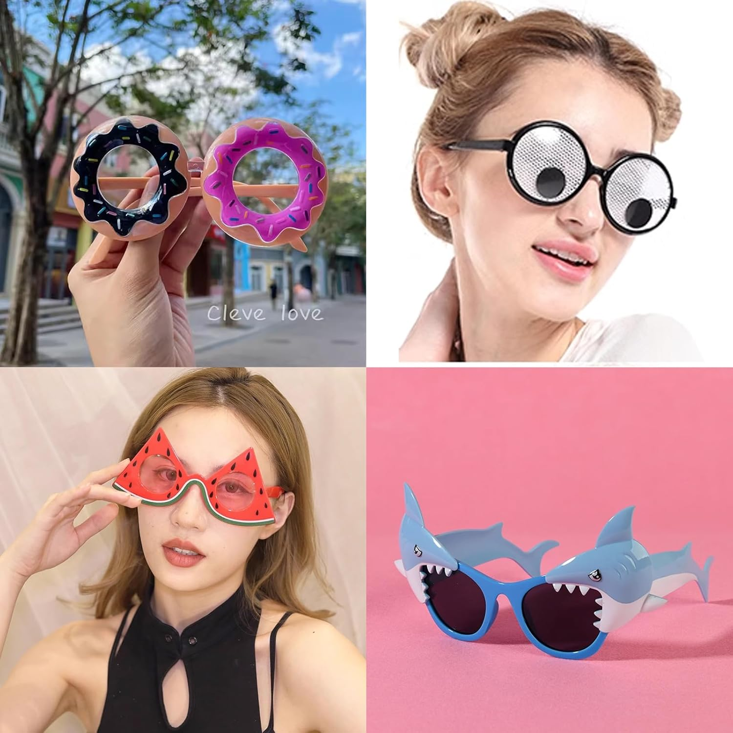 8 Pairs Funny Party Glasses Fancy Party Supplies Decoration Shark/Watermelon/Donuts/Dollars Funny Glasses, Novelty Party Bag Filler Fancy Dress Favors Creative Summer Beach Party Photo Booth Props image number 1