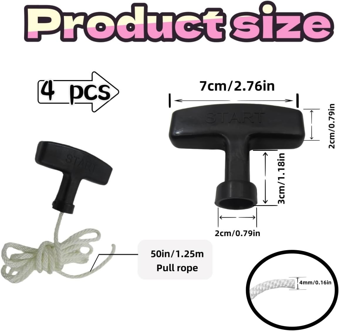 4Pcs Starter Rope Lawnmower,T-Handle,Recoil Starter Rope,Chainsaw, Trimmer Edge, Easy to Install,Durable Nylon Rope，Rope Pull Cord Trimmer for Lawnmowers image number 5