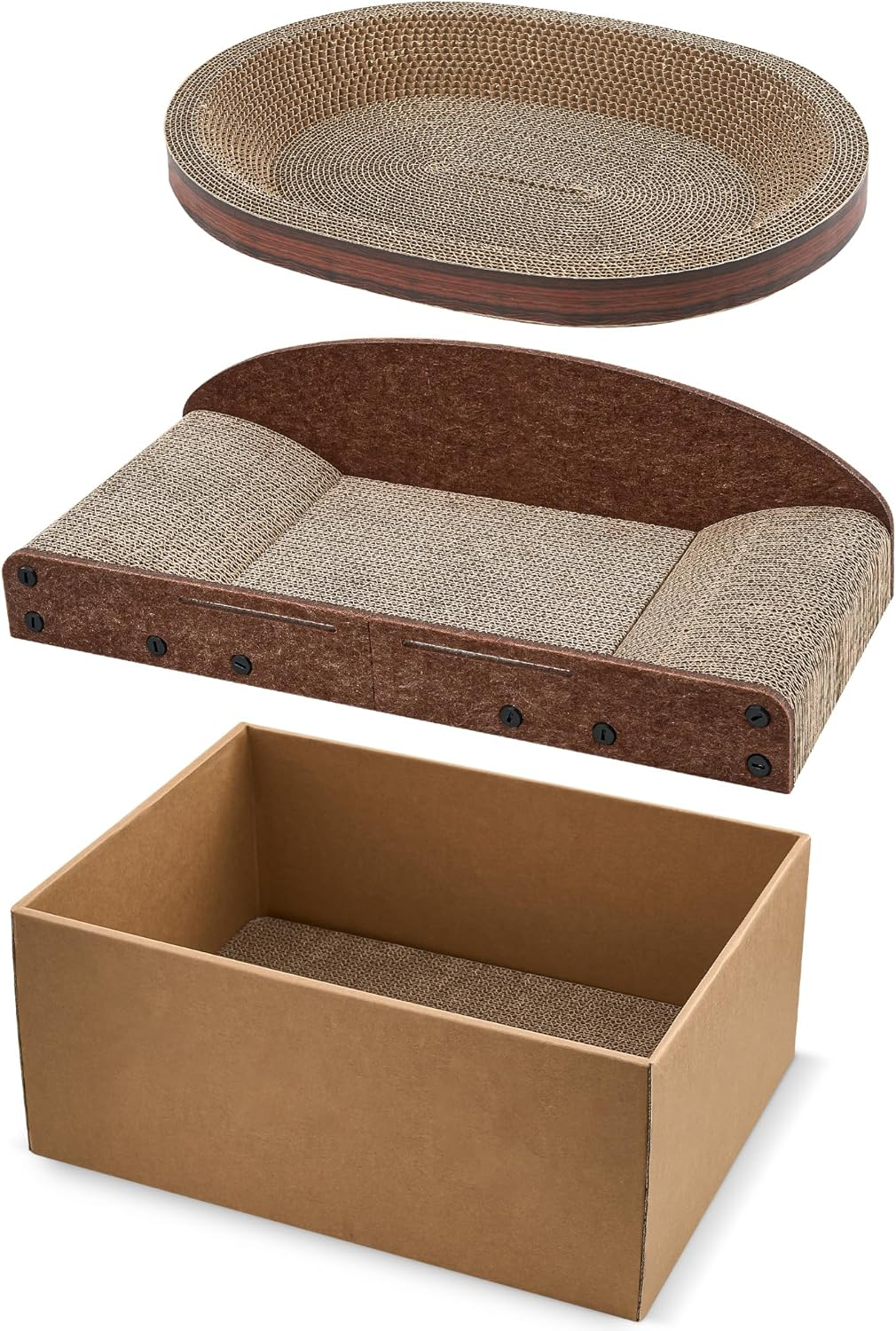 Avont Cat Scratcher Set, 3 Pcs Cardboard Cat Scratchers for Indoor Cats Durable Corrugated Cardboard Scratch Board Bed Lounge Box Toys for Kittens, Furniture Protector for Couch image number 6