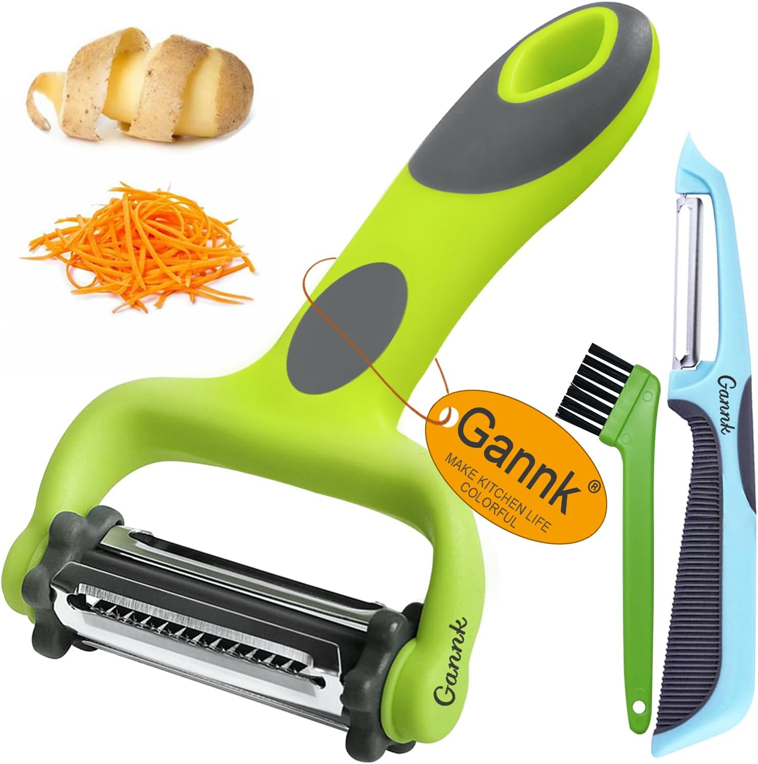 Potato Apple Vegetable Peelers for Kitchen, I and Y Peelers for Fruit Veggie Potatoes Carrot Cucumber, 3 in 1 Blade Spin Design with Julienne Function image number 3