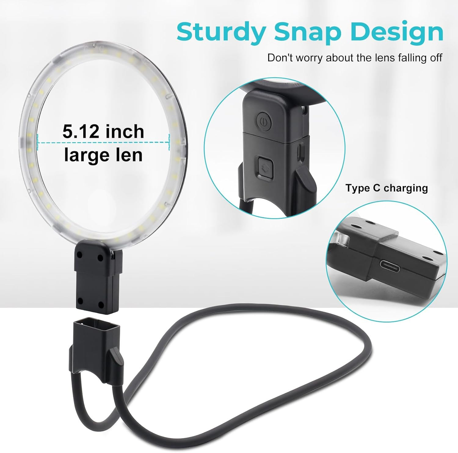 5X Magnifying Glass with 36 LED Light, 5.2 Inch Large Magnifier with 3 Light Modes Hands Free, Neckwear Magnifying Glass with Flexible Gooseneck for Close Work, Reading, Sewing Low Vision Seniors image number 5