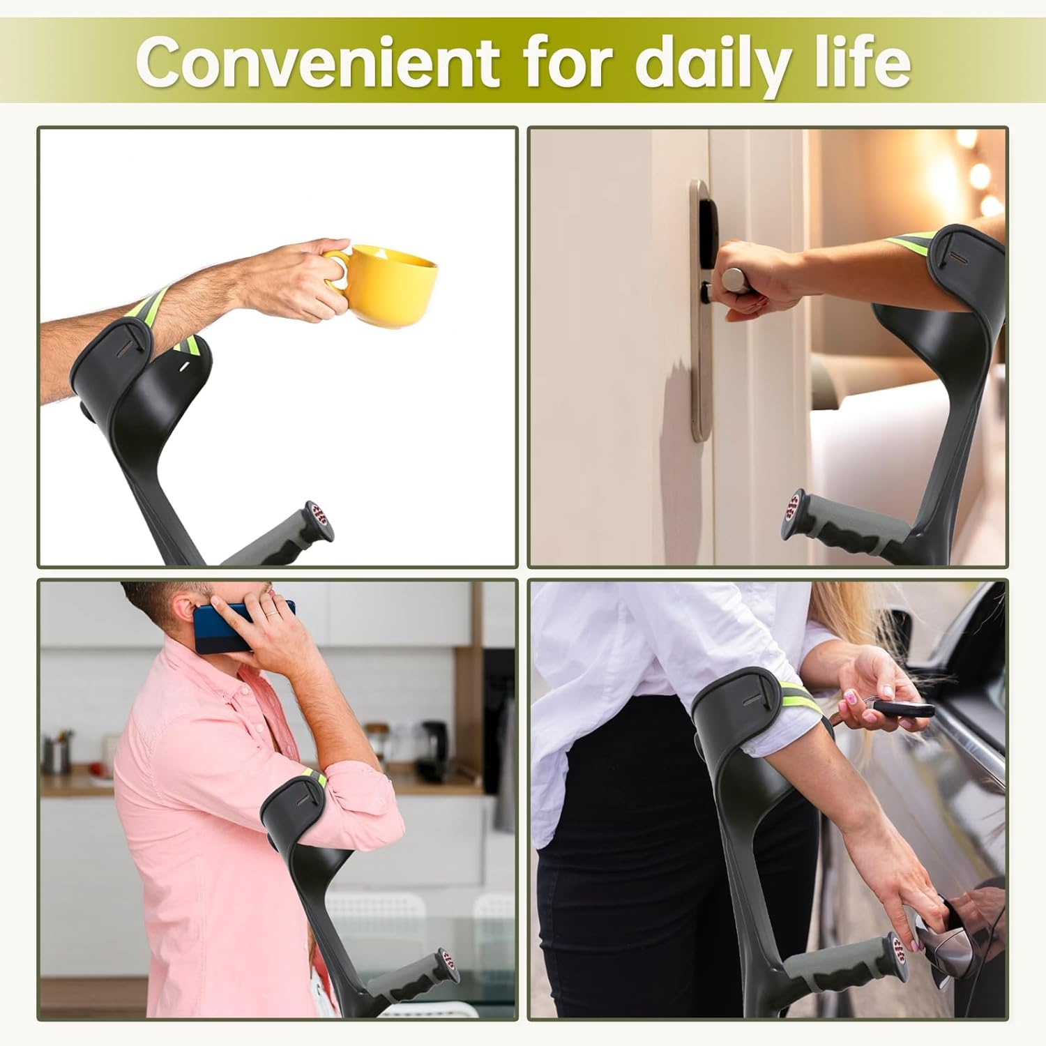 Folding Elbow Crutches for Adults Women Men,Lightweight Height Adjustable Crutches with Comfy Handle, Ergonomic Grip Forearm Crutches,With Non-Slip Base Mobility and Walking Aids (Black, 2 Unit)