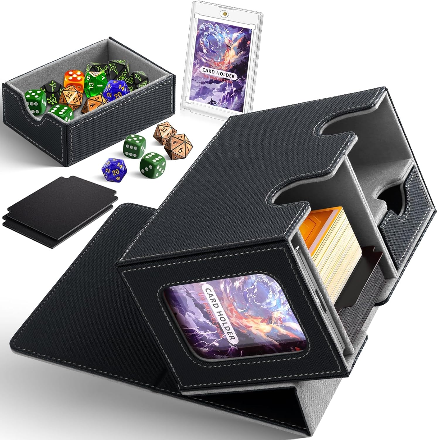 YOZOTI MTG Deck Box for Commander Display with Dice Tray,Double Deck Box Fits 160 Double Sleeved /200 Single Sleeved Trading Cards, TCG Card Deck Box with 2 Dividers and 1 Magnetic Card Holder