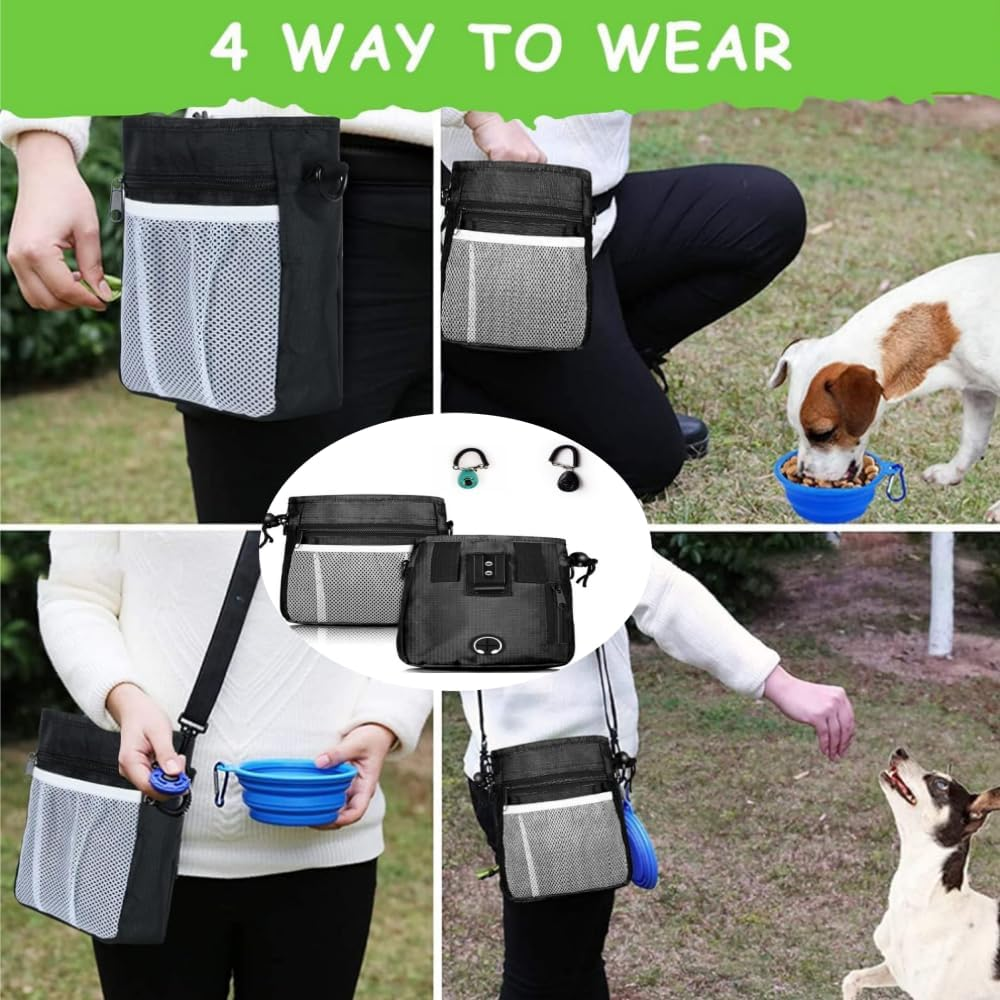 1PCS Dog Treat Pouch, Pet Training Clicker 2 Pcs, Pet Treat Pouch, Built-In Poop Bag Dispenser (Black) image number 1
