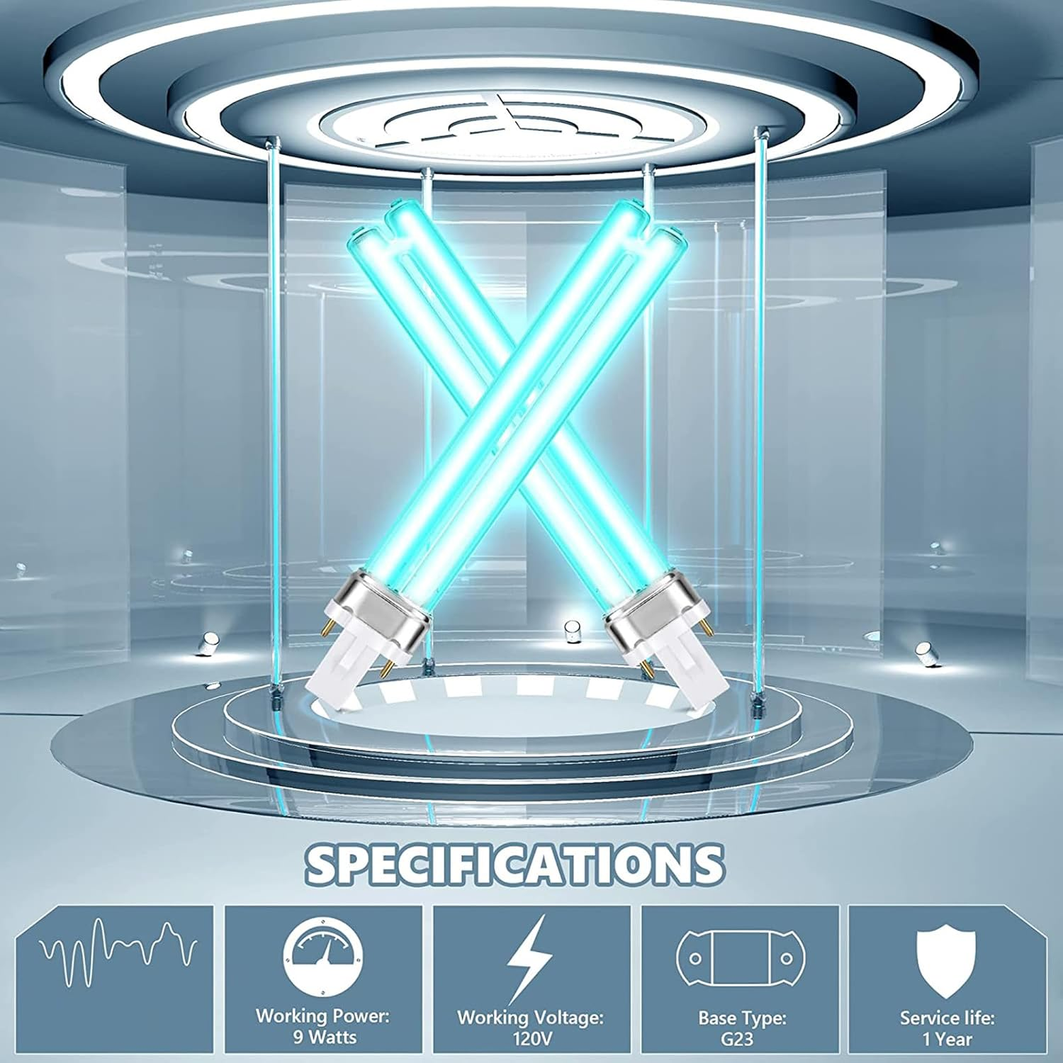 1 Pack UV Aquarium Light Bulbs 9W Lamp Base Fish Tank LED H-Shape Tube G23/2G7 2 Pin Base UV Purifier Bulbs Pond Lights Replacement Light Bulb for Water Air Purification or Aquarium Fish Tank image number 2