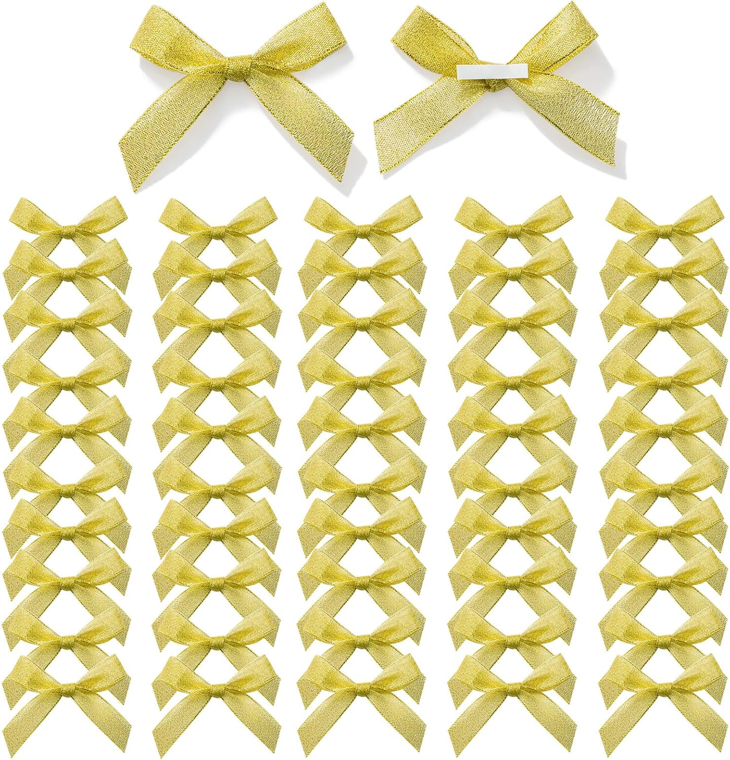 MORSUNBELA 50 Mini Bows,Self-Adhesive Bows Decorations for Party,Gift Wrapping,Crafting,Weddings Cake Decor,Diy Projects,Small Bow,Gold