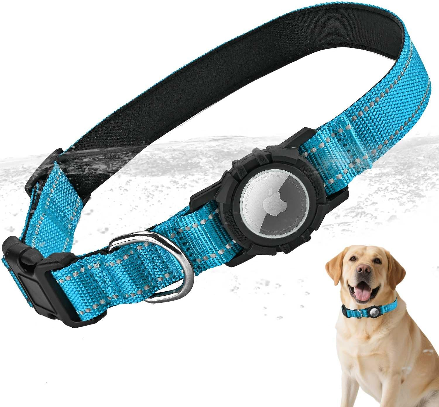 LZXLXS Airtag Dog Collar with Waterproof Air Tag Holder, Integrated Reflective Pet Collar with Soft Padding, Adjustable Nylon Collar for Small Medium Large Dogs, Purple,M (14.5"-19.7")