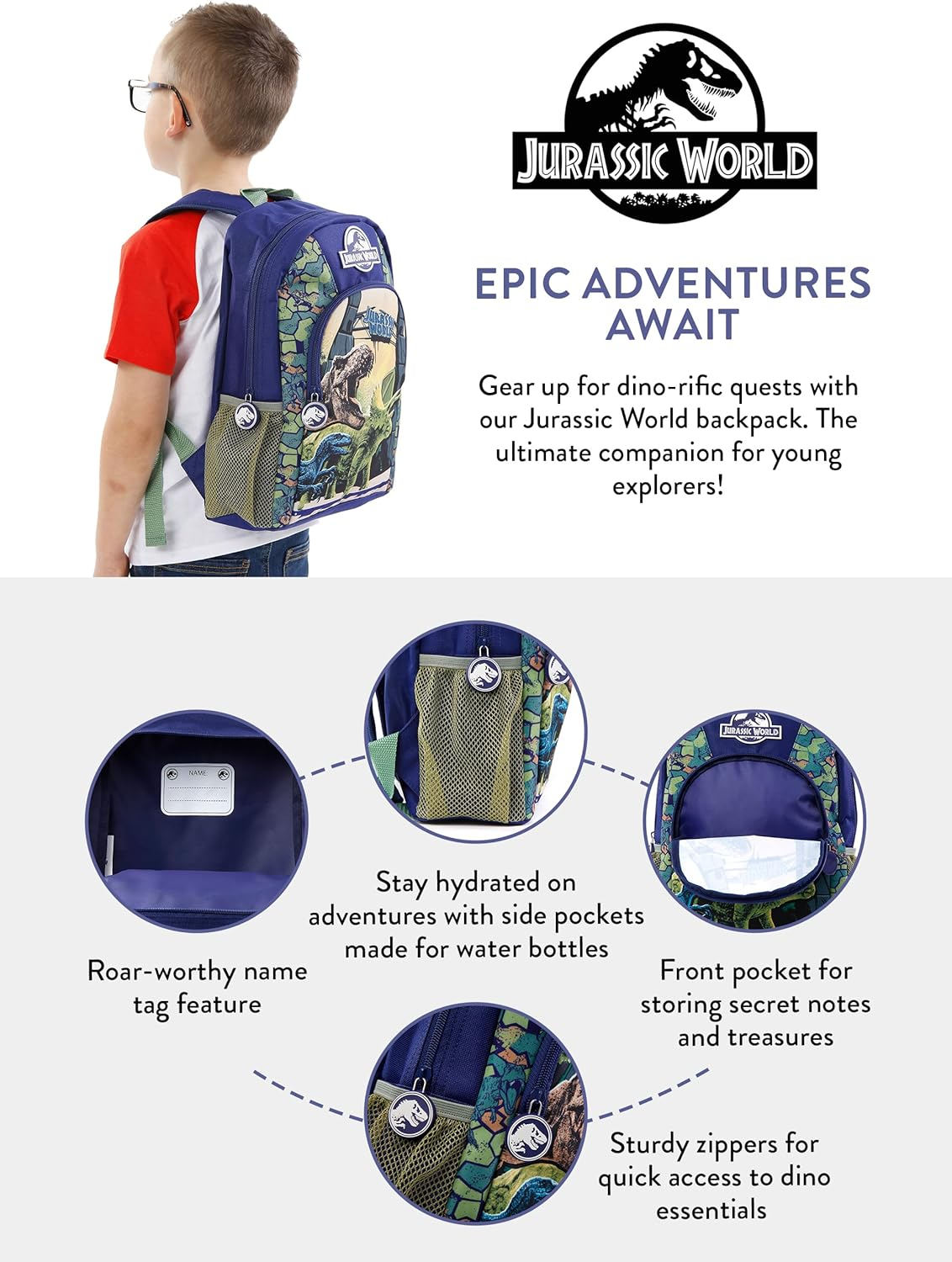 Jurassic World Boys Dinosaur Backpack image number 6