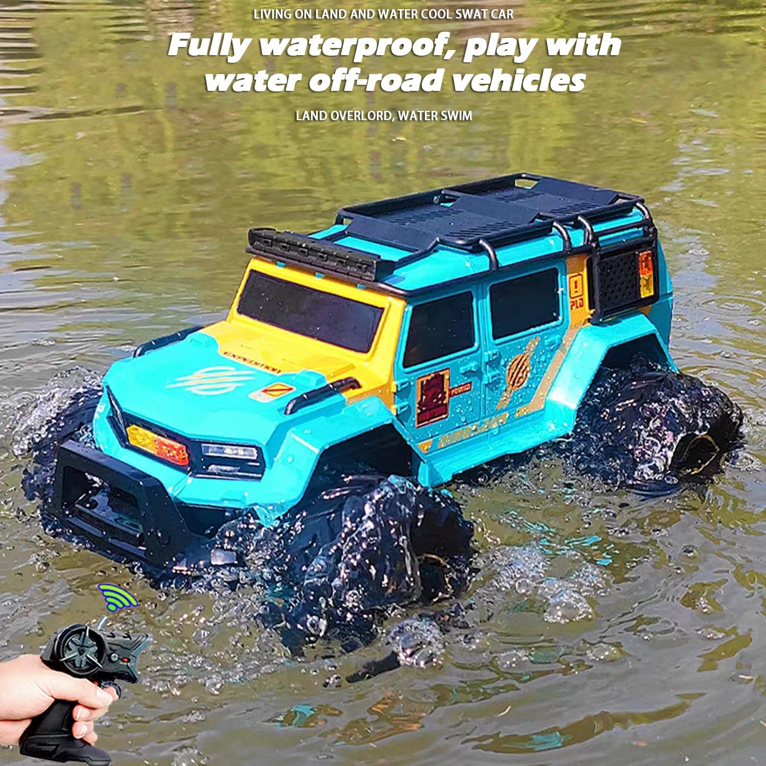 Amphibious Remote Control Car Waterproof Monster RC Cars 4WD All Terrain Off-Road Stunt Vehicle Toys with 2.4 Ghz LED Lights for 6 7 8 9 10 11 12+ Year Old Kids Boys Girls Gifts Presents (Blue) image number 4