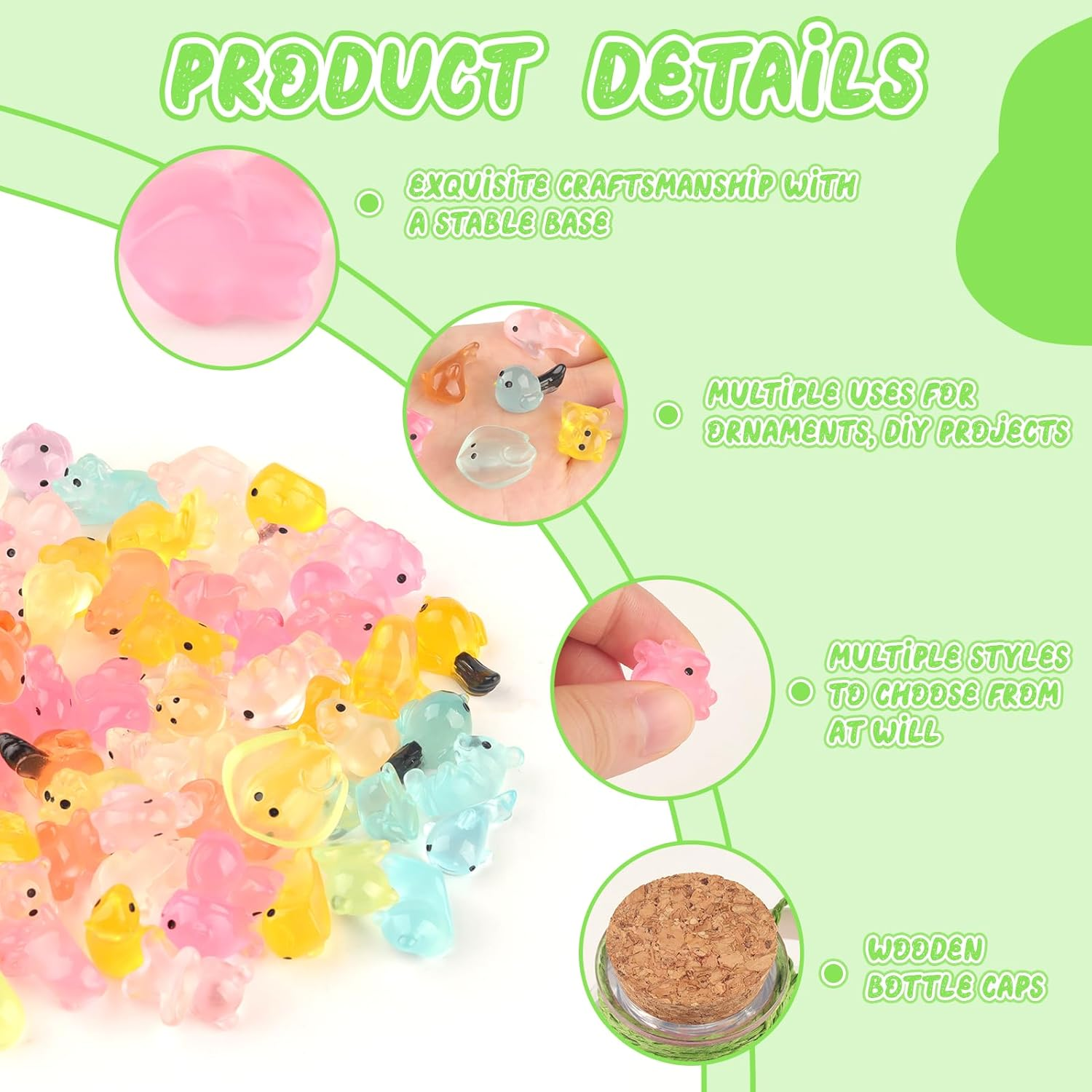 80 PCS Luminous Mini Resin Animals Set, Glow in the Dark Animal Figurines Including Rabbits, Bears, Lions, Whales, Goldfish, Sharks, Penguins, Mice, and Pigs for DIY Crafts, Garden and Aquarium Decor image number 3