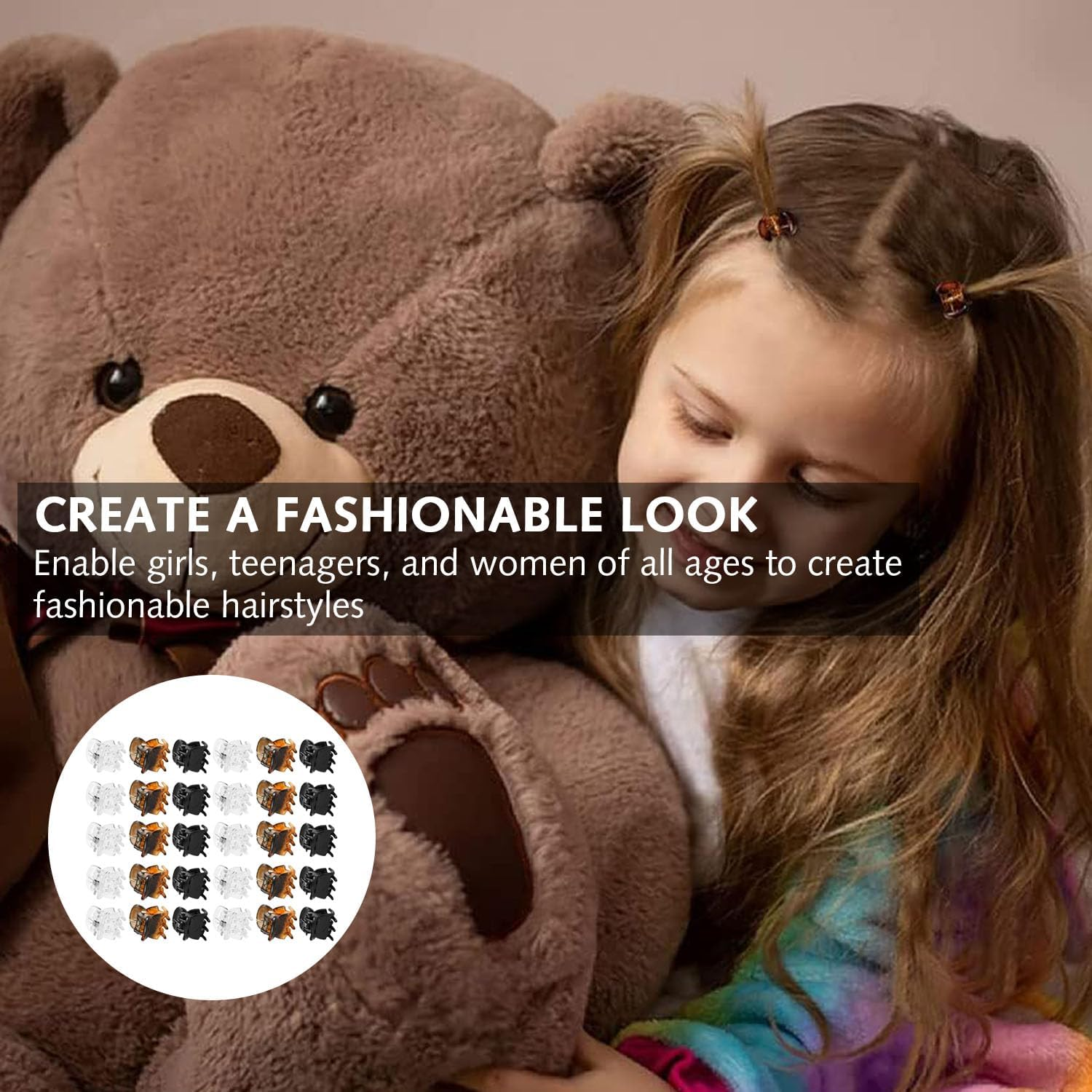 Set of 30 Small Hair Clips, Mini Hair Clips, Plastic Hair Clips and Clips Hair Accessories for Girls and Women (Black, Brown and Transparent) image number 2