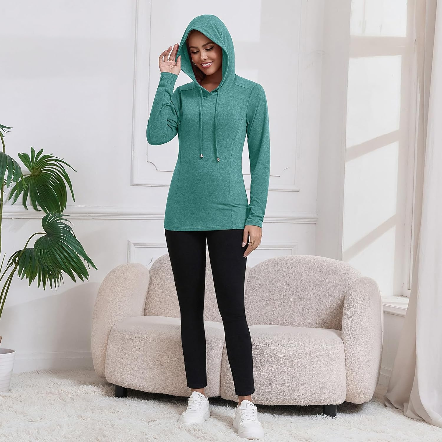 GINKANA Women Nursing Tops for Breastfeeding with Hidden Zipper Long Sleeve Hoodie Causal Sweatshirts Breast Pumping Shirts image number 2