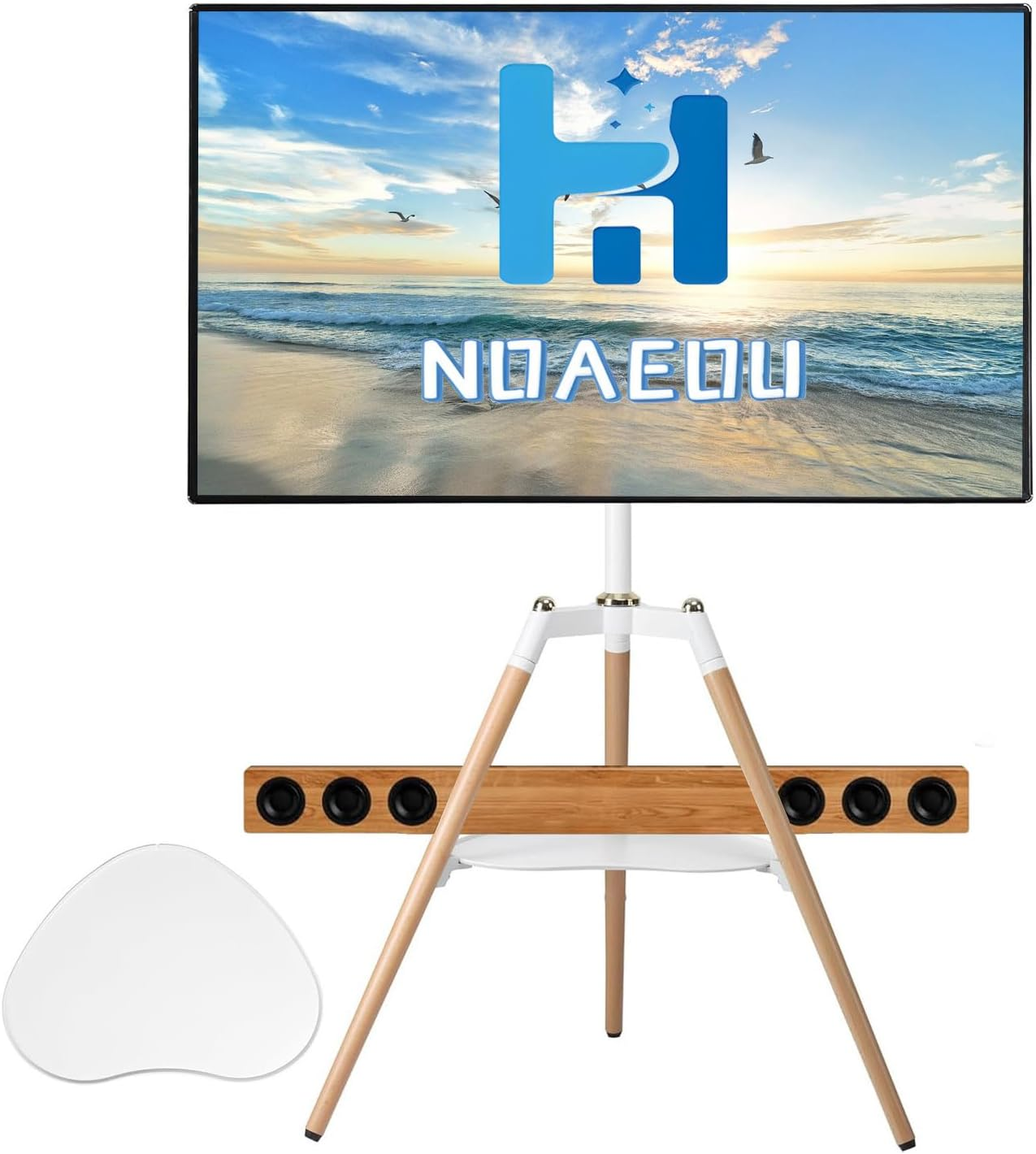 NOAEOU Fit 32-65 Inches Screen Floor TV Stand, Height Adjustable Studio Tripod Easel TV Display Stand for Bedroom, Living Room (White)