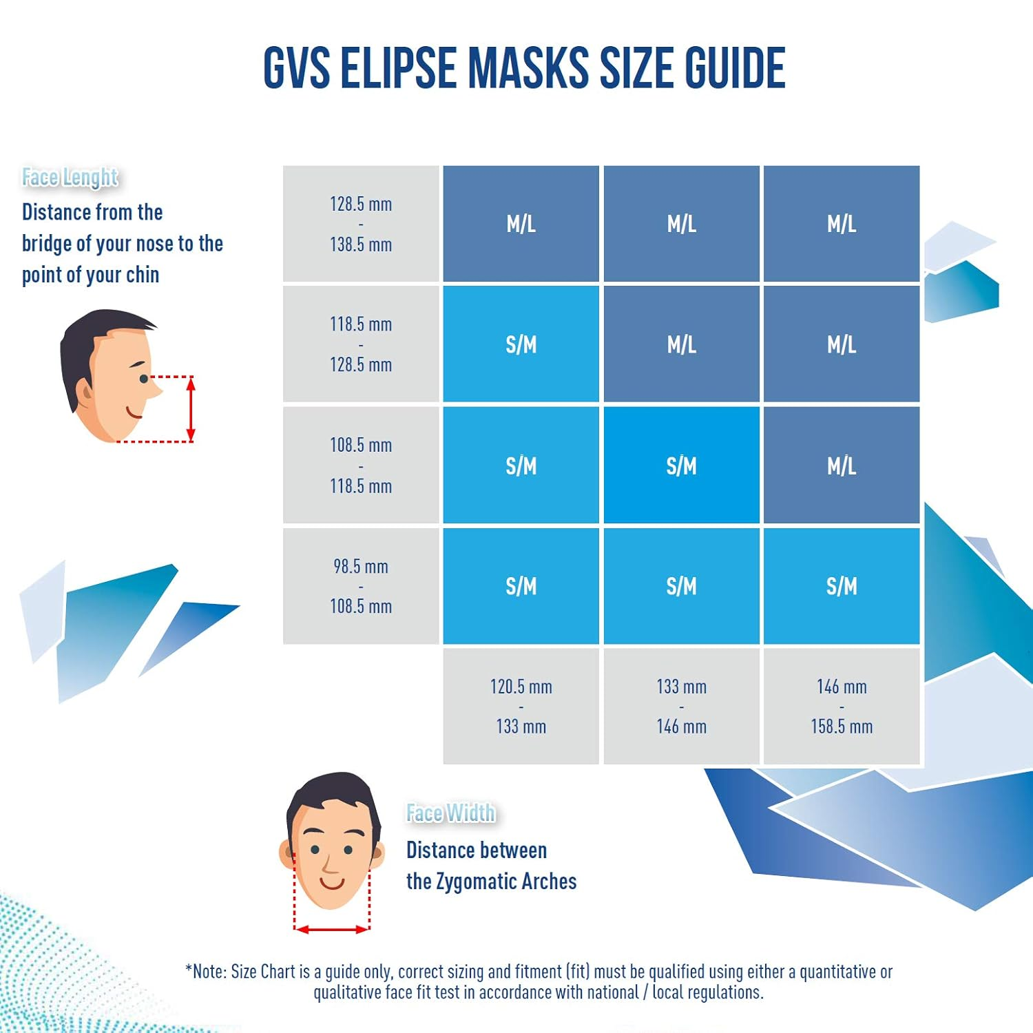 GVS Filter Technology SPR501 Elipse P3 Dust Half Mask Respirator with Replaceable and Reusable Filters Included, Blue, M/L Size