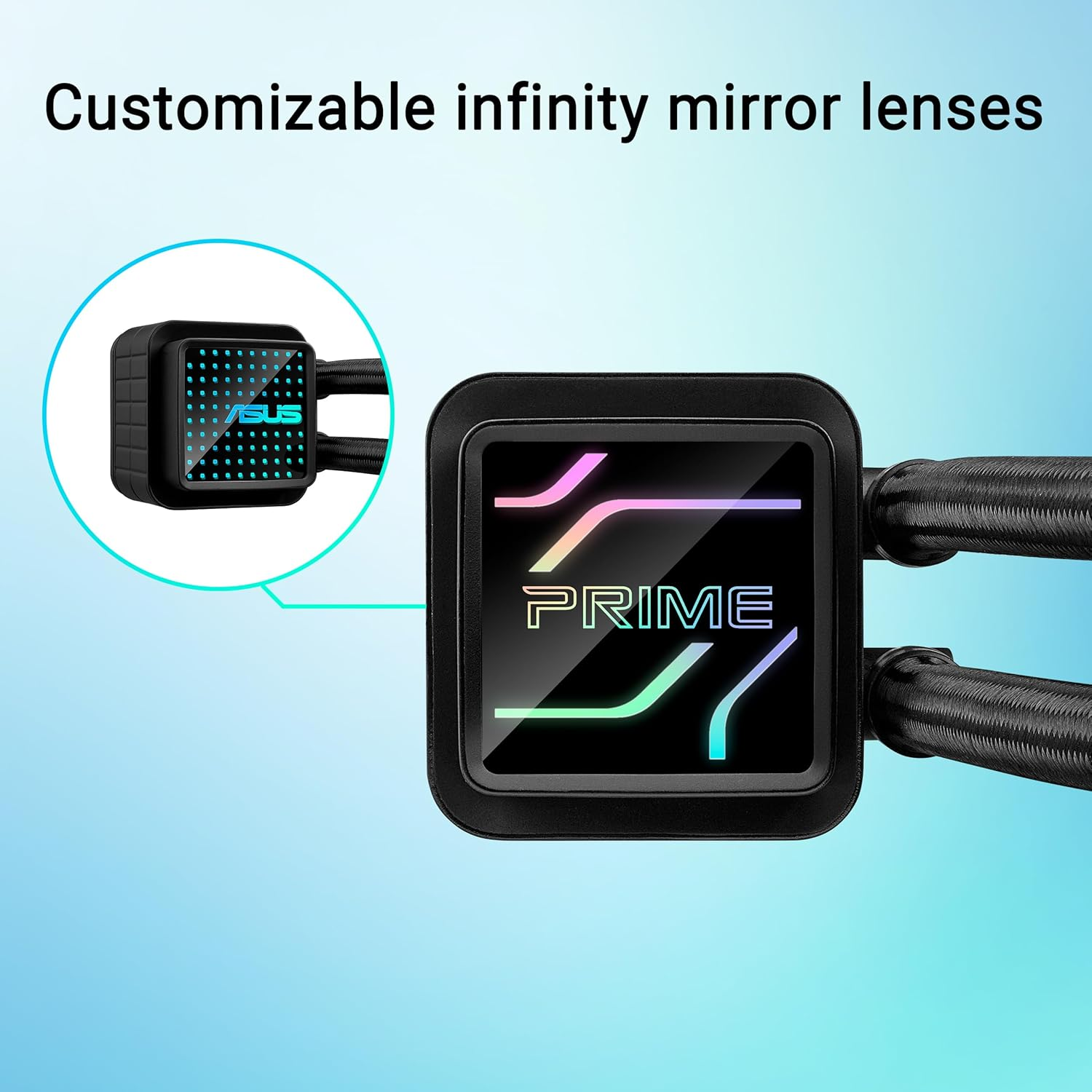 ASUS Prime LC 360 ARGB All-In-One CPU Liquid Cooler with Specially Designed CPU Contact Area & Finned Channels, Water Block with Infinity Mirror Lens Options, Pre-Installed ARGB Fans and Aura Lighting image number 2