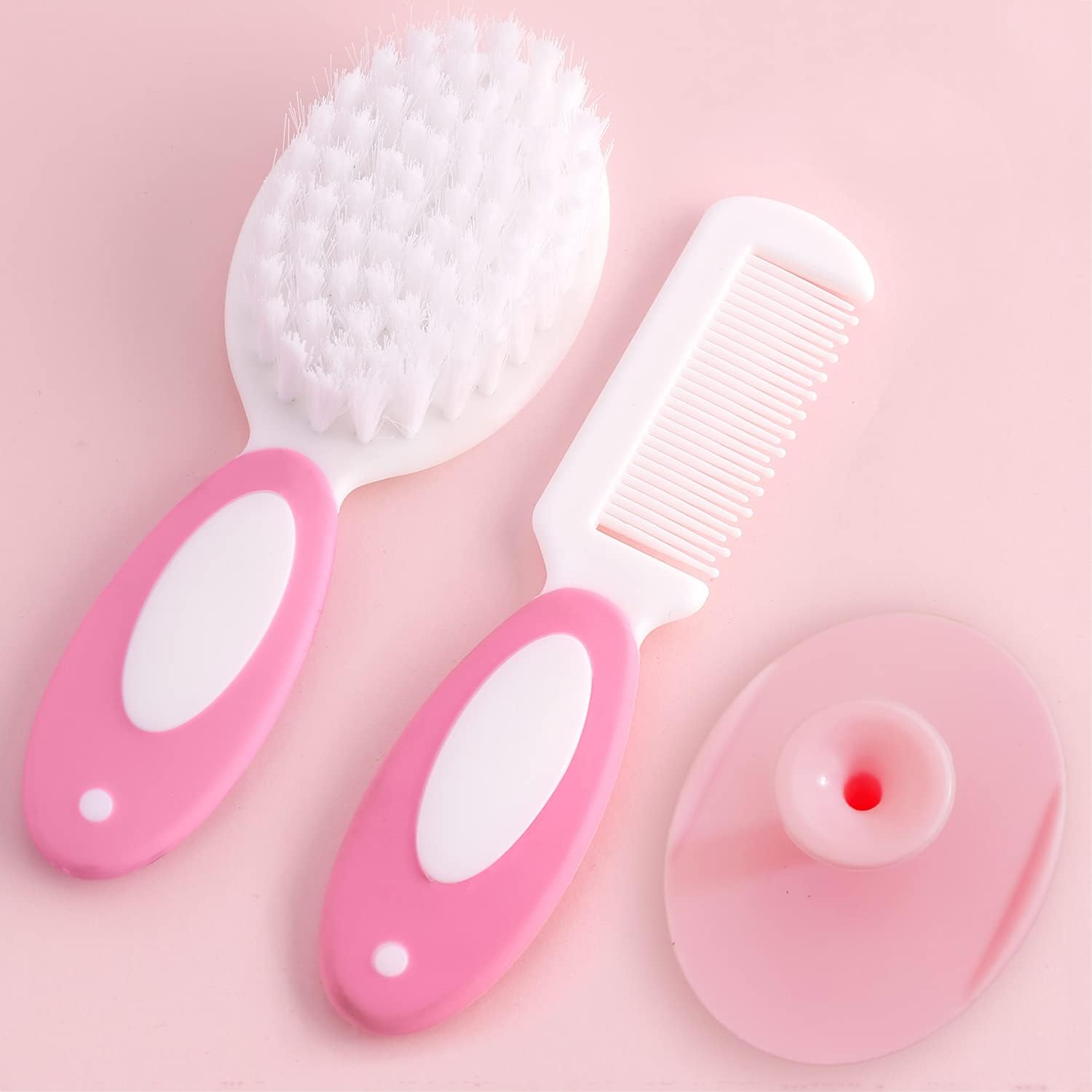 Baby Hair Brush, Cradle Cap Brush, Baby Hair Comb, Baby Hair Brush and Comb Set for Newborns & Toddlers, Baby Brush Soft Bristles, Ideal for Cradle Cap, Perfect Baby Registry Gift (Pink) image number 1