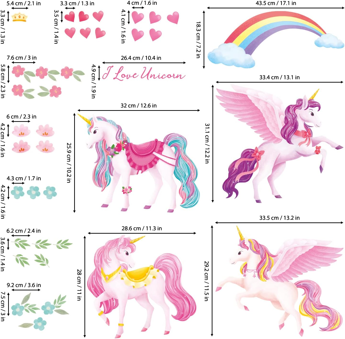DECOWALL DS9-8072 Unicorns and Rainbow Wall Stickers Decals Kids Peel and Stick Removable Nursery D&eacute;cor Girls Boys Bedroom Room Rainbow Art Stars Birthday Baby Home Party Decorations Living Playroom image number 3