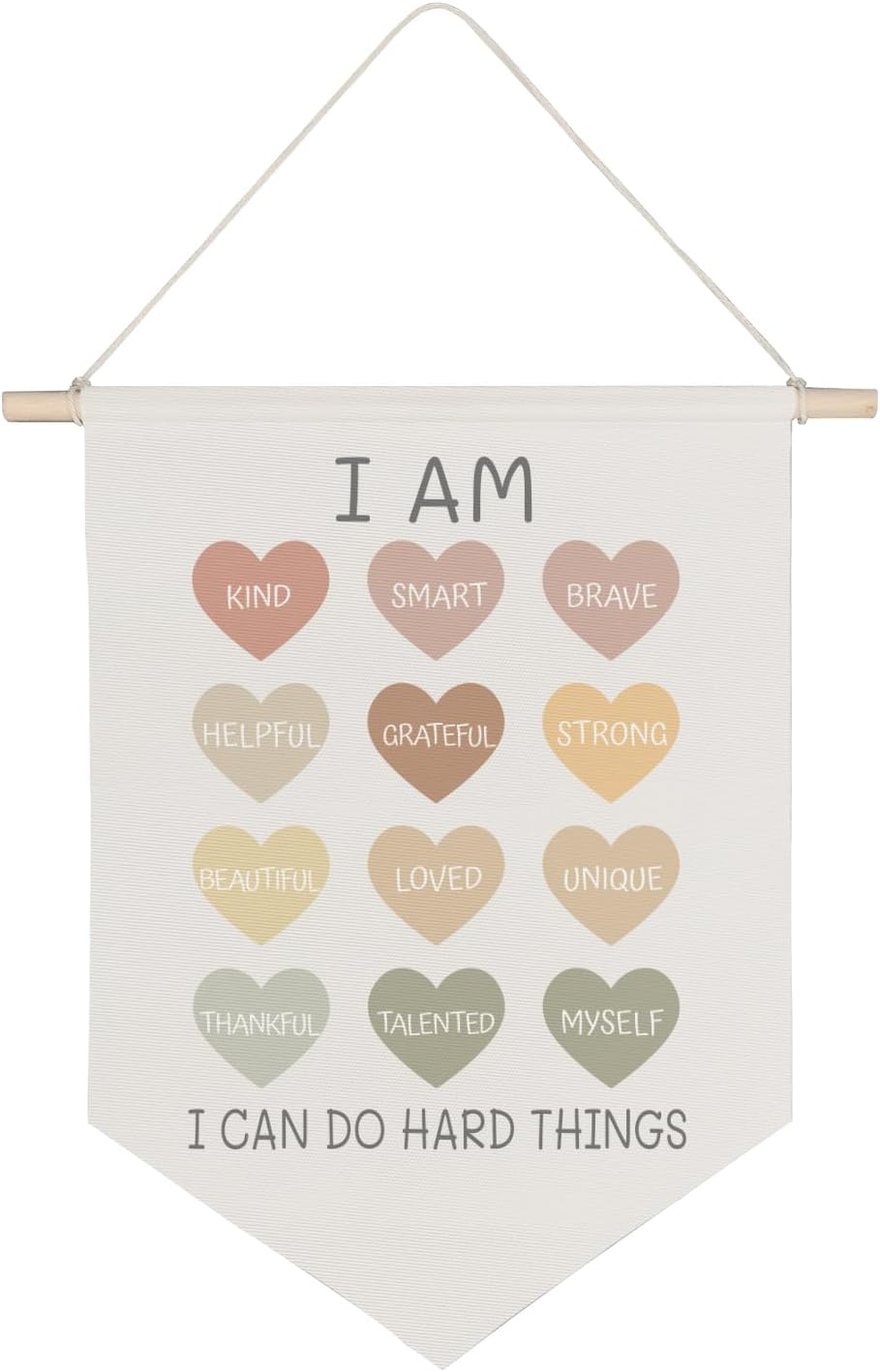 QODUNG Positive Affirmations I Am Kind Smart Loved Canvas Banner,Inspirational Boho Classroom Wall Decor,Wall Hanging Pennant Flag Canvas Banner for Kids Room Playroom Homeschool Nursery