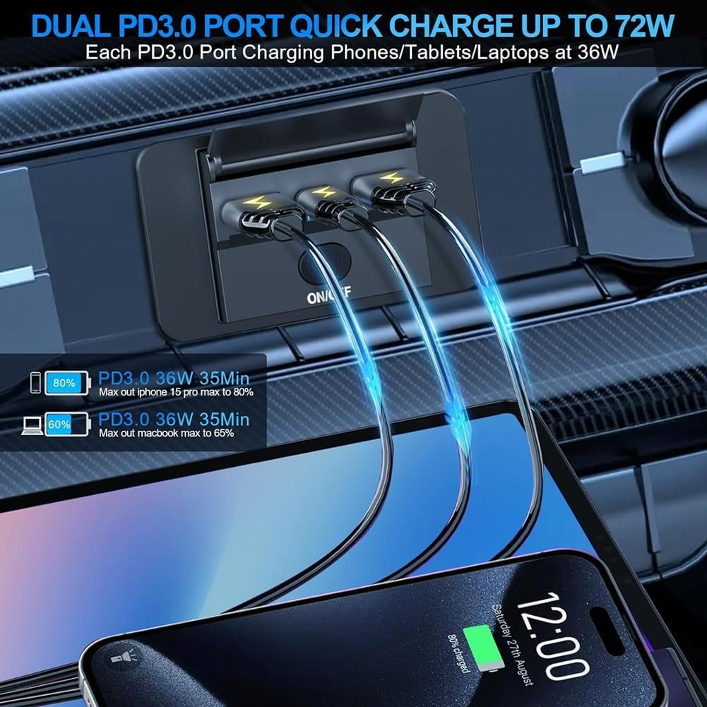 2PCS 3 Ports 12V RV USB Outlet 90W, Dual PD3.0 Type-C Quick Charge 72W & USB QC3.0 18W Panel Wall Mount Easy Install Easy to Use image number 4