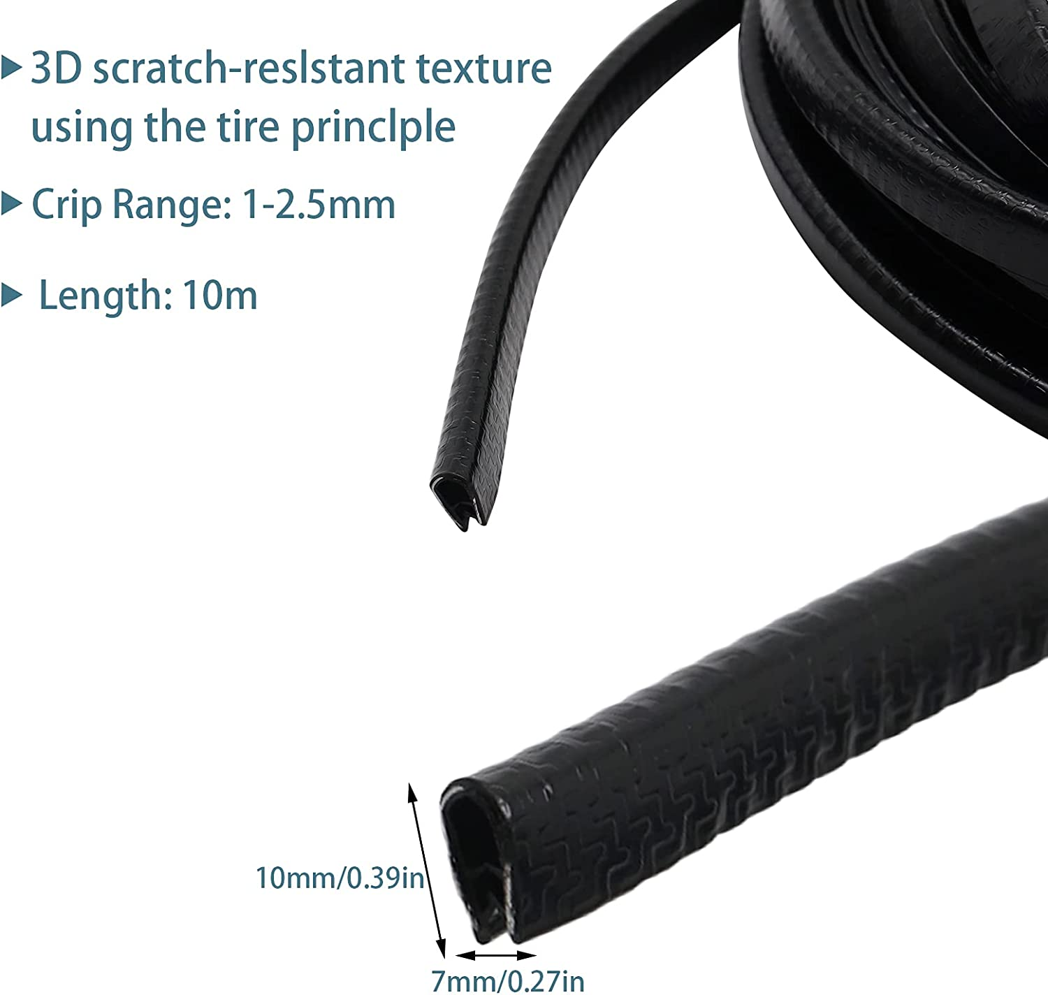 Car Door Edge Guards Worthplanet 32.8Ft/10M U Shape Edge Trim Rubber Car Protection Door Edge, Anti-Collision Rubber Fits for Most Universal Vehicle W120026 (Black) image number 3