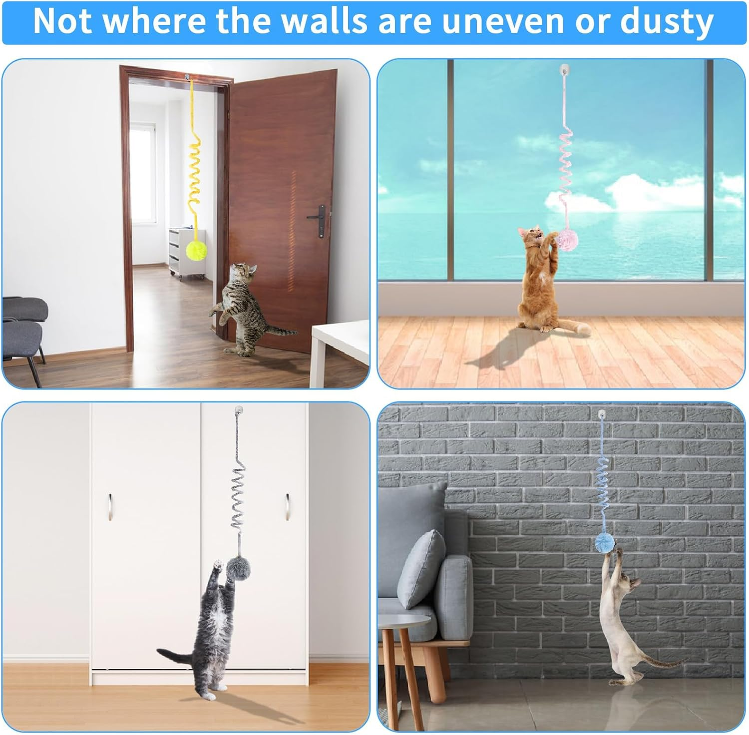 Hanging Door Cat Plush Toy,4 PCS Cat Jumpy Toy with Bell Retractable Cat Spring Plush Toy Interactive Cat String Toy for Indoor Cat Hunting Hunting Exercising image number 3