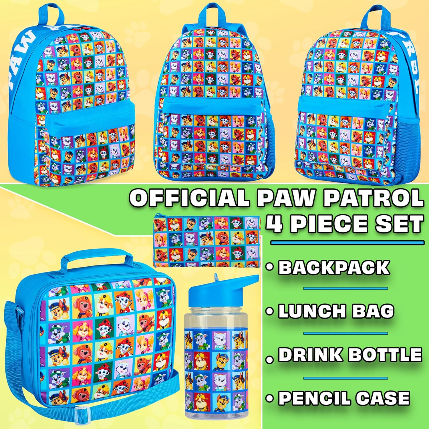 Paw Patrol Backpack Set 4 Pcs Kids Water Bottle 400Ml Pencil Case Insulated Lunch Bag Preschool Nursery Reception Marshall Chase School Supplies image number 5
