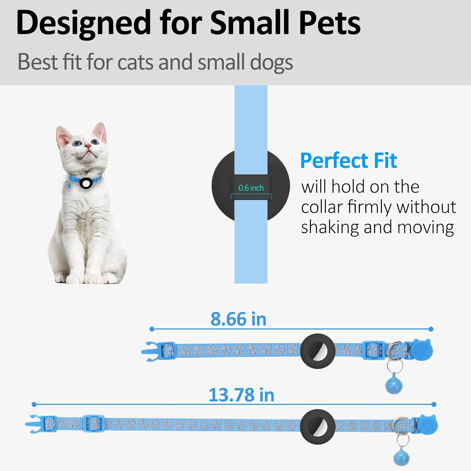 Airtag Cat Collar with Safety Buckle and Bell - Apple Air Tag Holder, Reflective 3/8" Width for Small Pets, Cats, Puppies, Kitten (Bluenew) image number 4