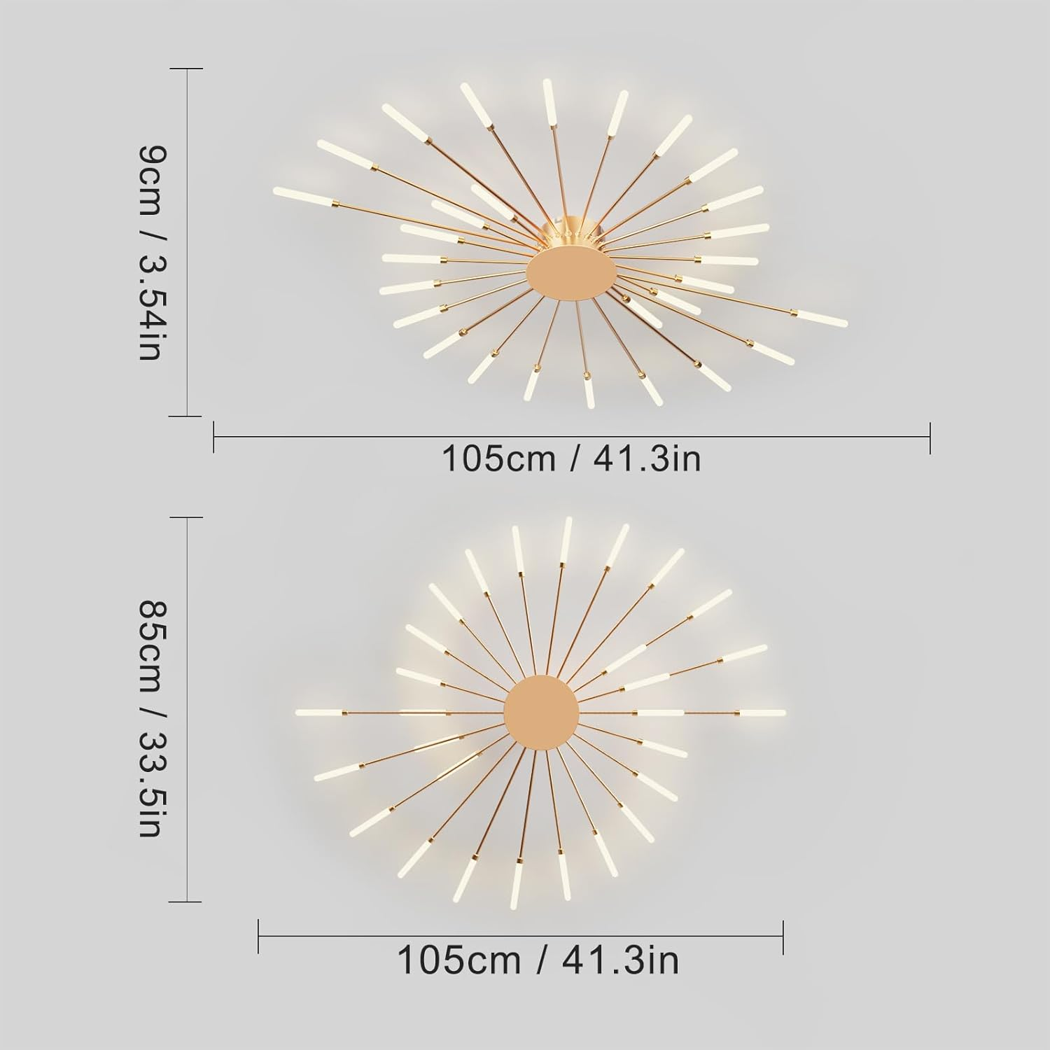 RRBEST LED Ceiling Light Living Room Living Room Lamp Modern Minimalist Ceiling Lamp Indoor Decorative Ceiling Lighting for Living Room, Bedroom and Office (28 Heads, Gold) image number 2