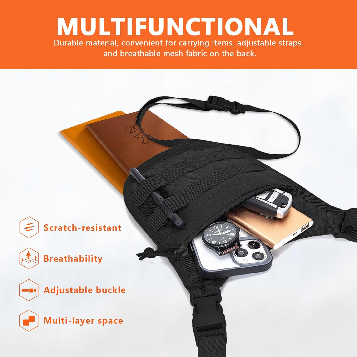 Underarm Single Shoulder Bag, anti Theft Sling Bag Crossbody Chest Pouch for Travel Outdoor with Adjustable Waist Belt image number 1