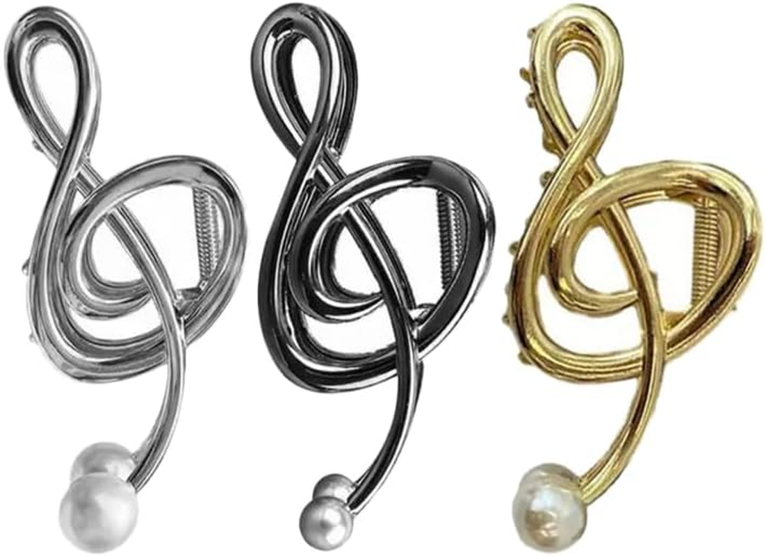 SAFIGLE Pack of 3 Metal Hair Clips Women'S Large Hair Clip with Music Notes Design and Faux Pearl Non-Slip for Thick and Thin Hair Versatile Hair Accessories image number 2