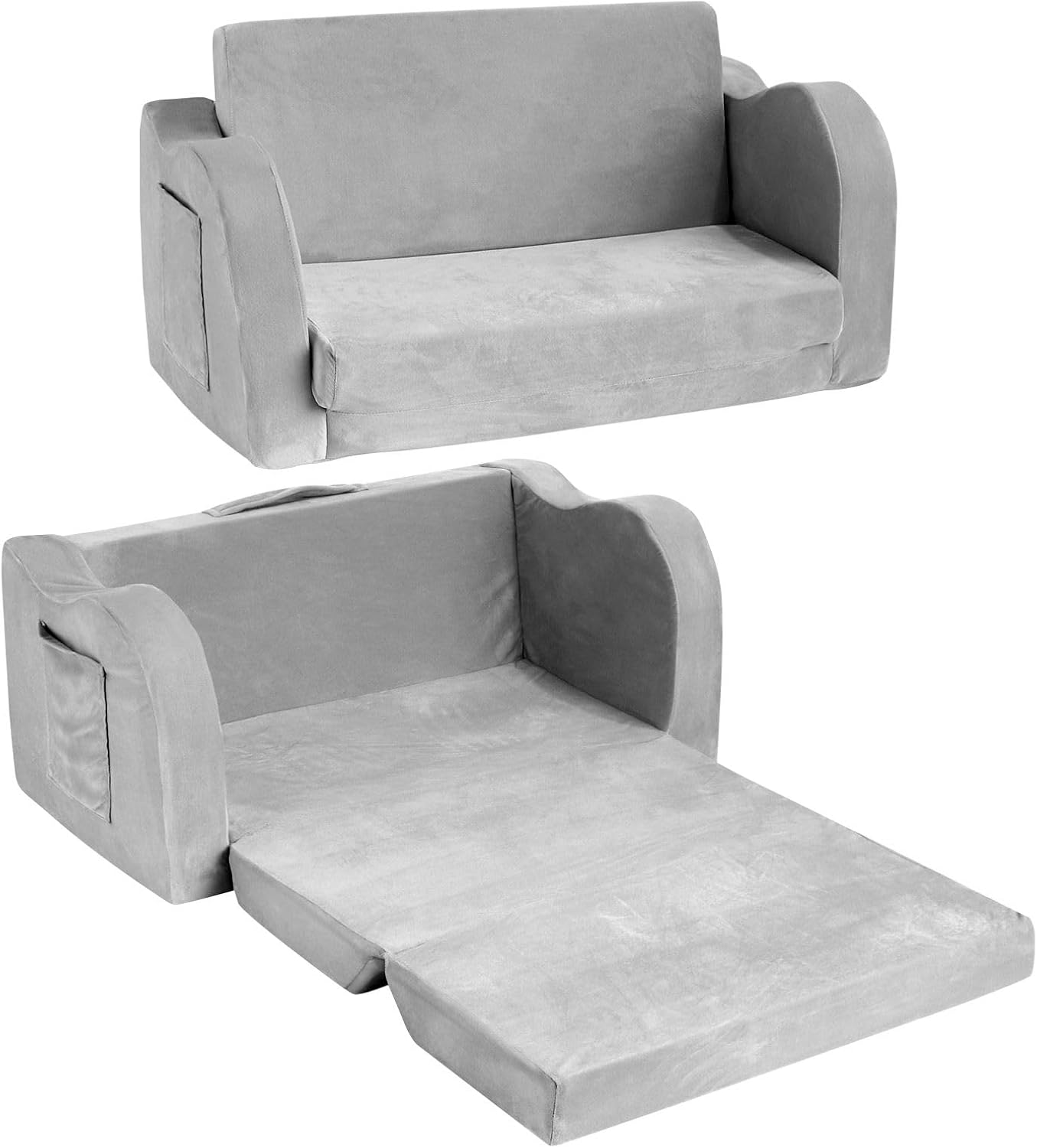 Kids Sofa Fold Out Toddler Sofa Chairs Children'S 2 in 1 Convertible Sofa to Lounger Flip Open Toddler Couch Armrest Chair Bed for Boys Girls Grey image number 5