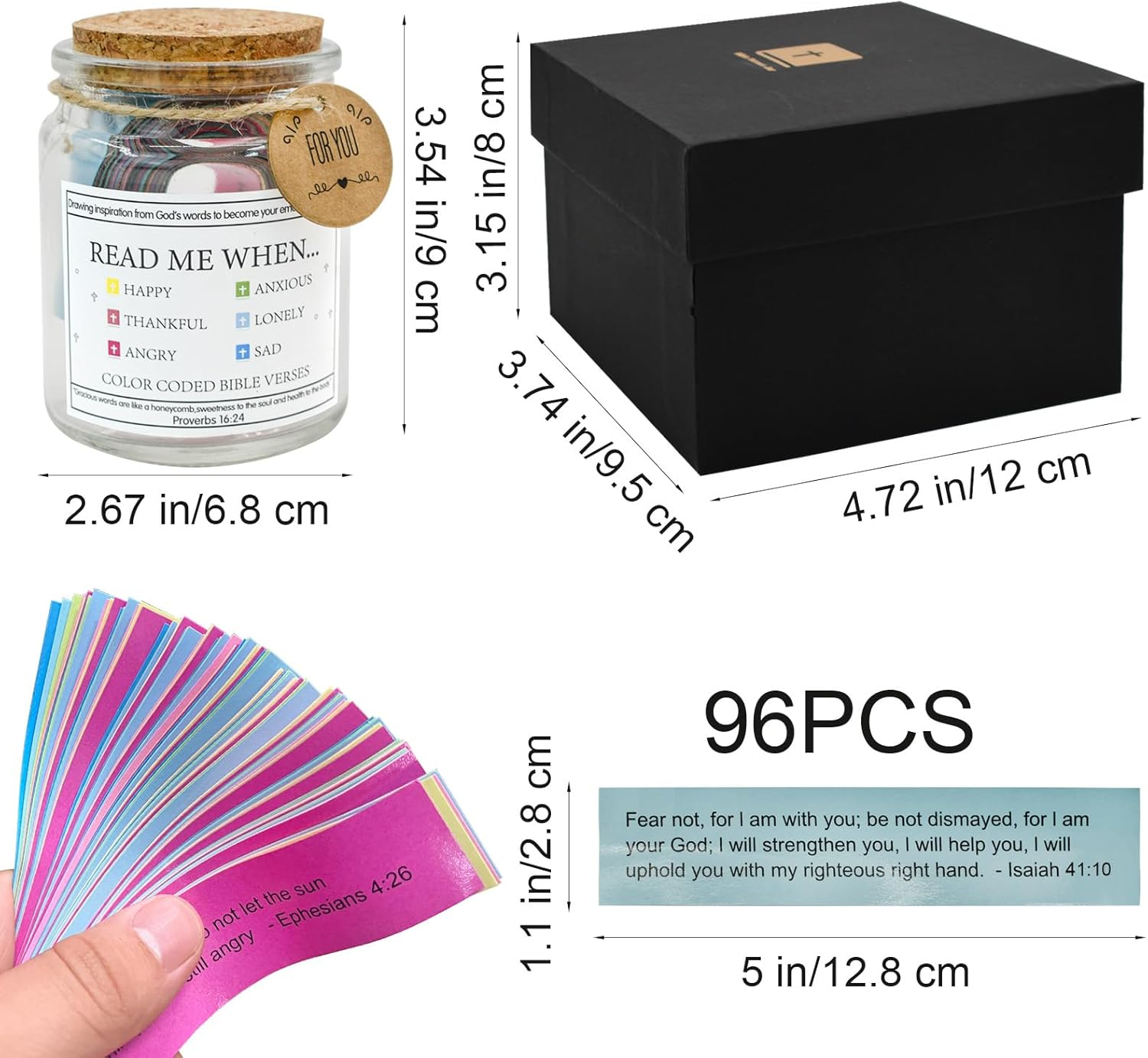 VANRA Bible Verse Jar with 96 Color Coded Scriptures Inspirational Christian Gifts for Women Prayer Hope Jar Read Me When, Bible Study Supplies, Christmas (Read Me When) image number 5