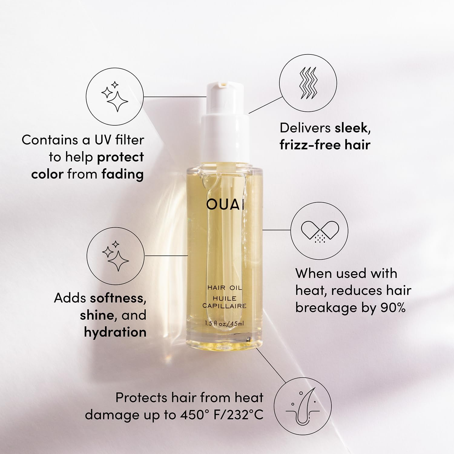 OUAI Hair Oil Travel Size - Hair Heat Protectant Oil for Frizz Control - Adds Shine and Smooths Split Ends - Color Safe Formula - Paraben, Phthalate and Sulfate Free (0.45 Oz)