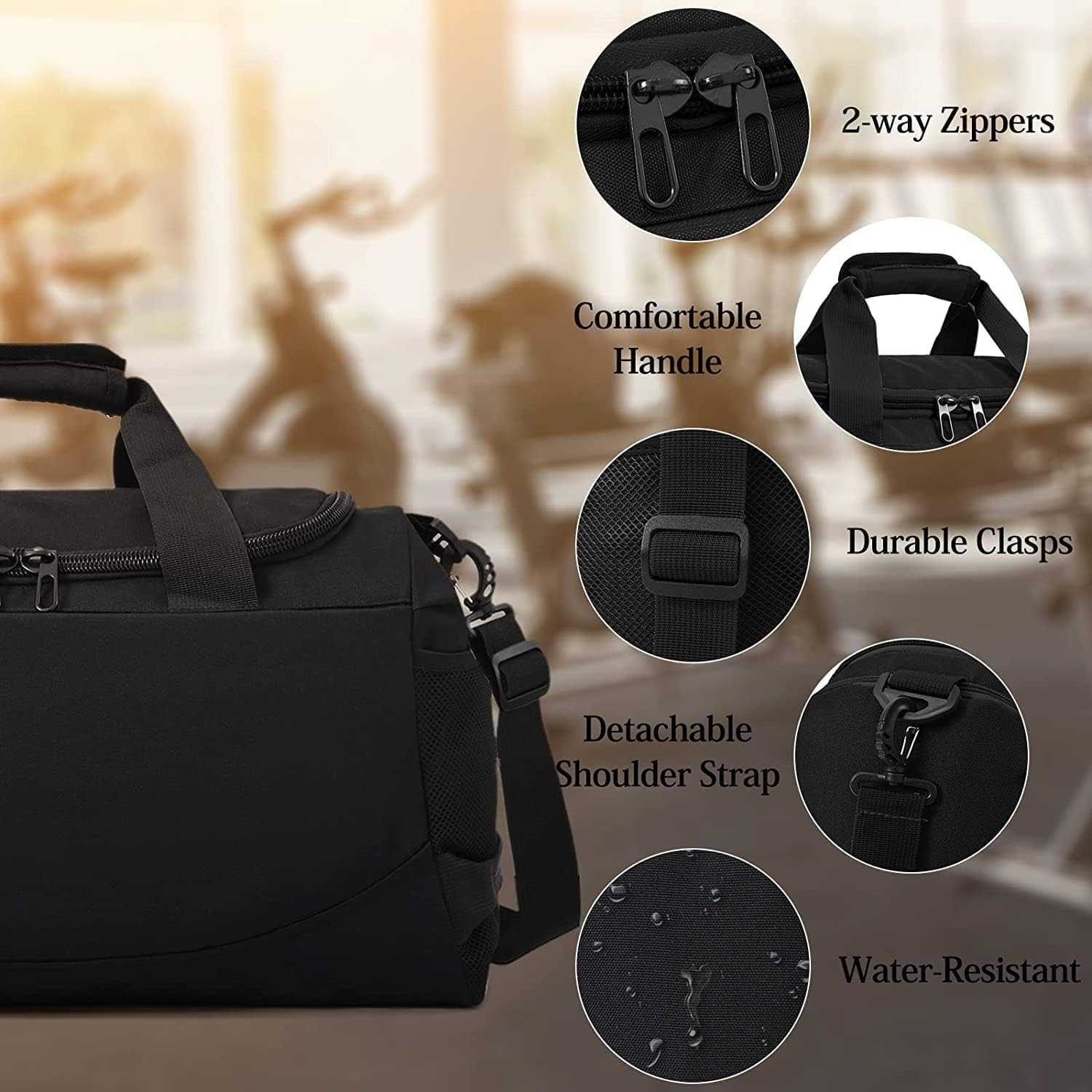 FALAZAR Sport Duffle Bag for Men Women 40L Waterproof Travel Duffel Bag with Shoes Compartment Lightweight Gym Bag with Wet Pocket Weekender Overnight Bags,Black image number 5