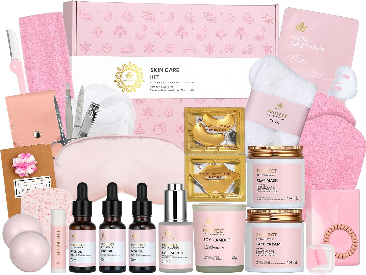 30Pcs Valentines Day Gifts for Women, Spa Gifts Rose Facial Skin Care Set, Face Cream, Bath Oil, Serum, Shower Accessories, Bath and Body & Facial Kit, Birthday, Christmas, Mother'S Day,Bridal Shower image number 6