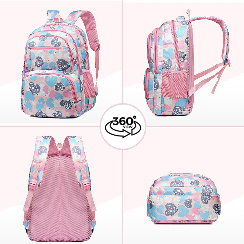 Kids Backpack for Girls School Cute Heart Bookbags Aesthetic Preppy Schoolbag Leisure Lightweight Backpacks image number 5