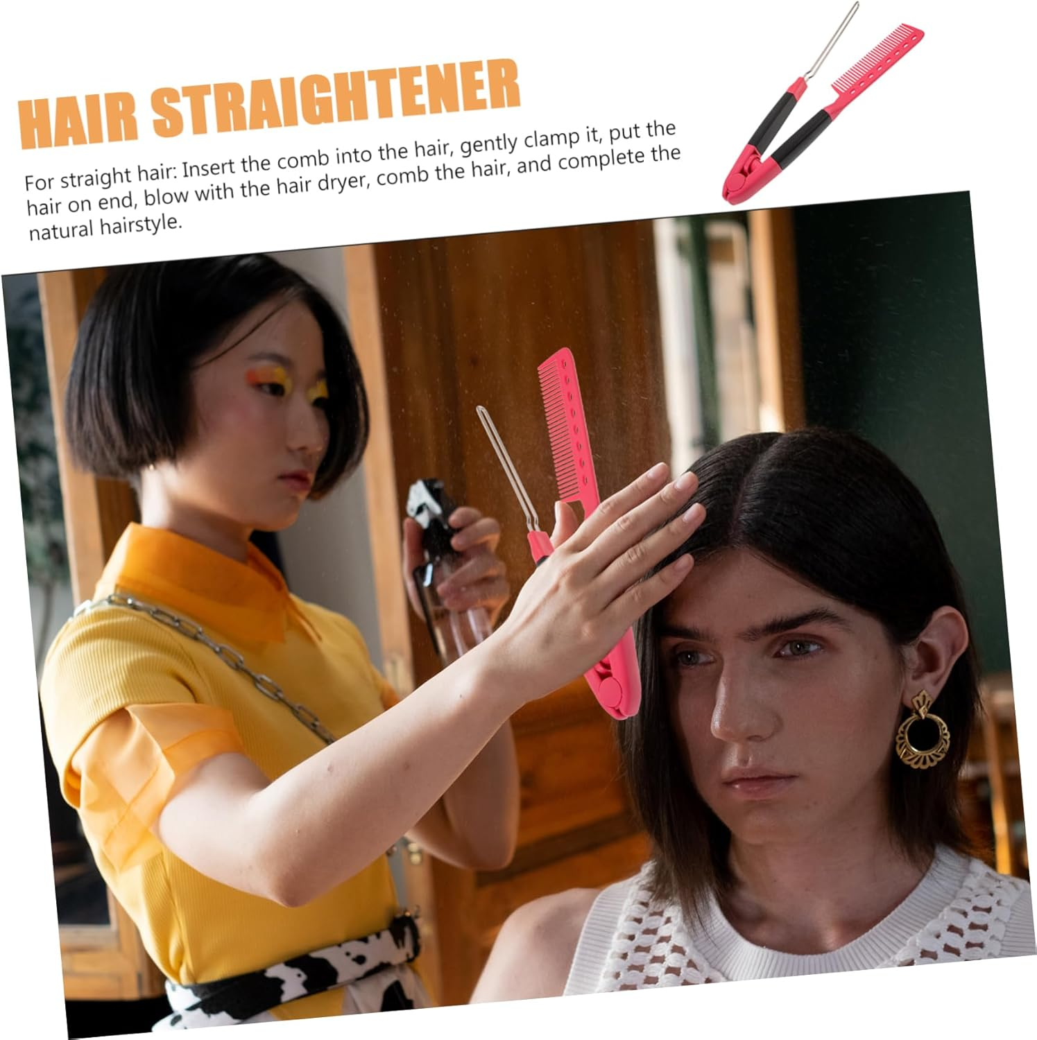 V-Shaped Hair Straightener Comb Foldable Hair Styling Tool for Women Home Hairbrush Haircut Supplies Rose Red image number 4