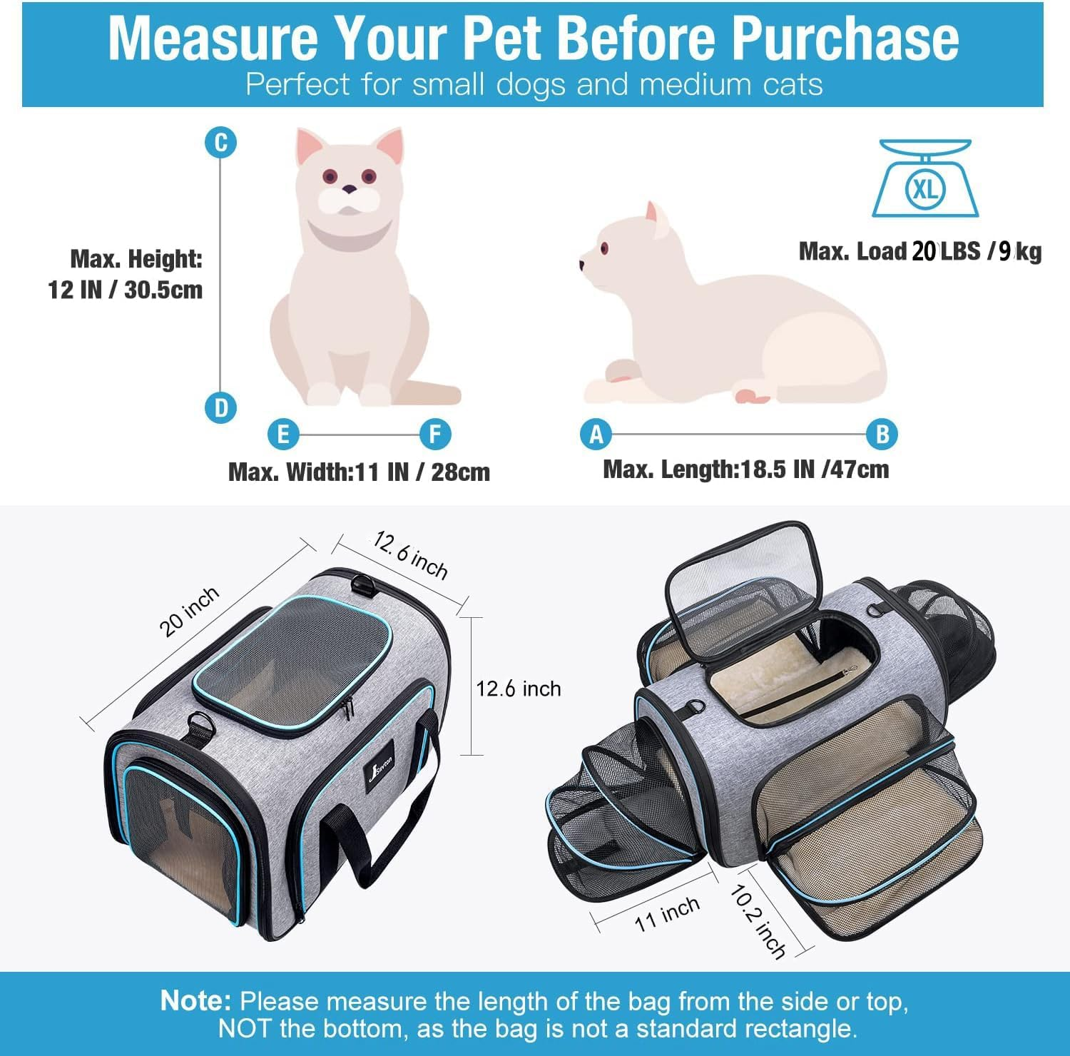 Cat Carrier, Airline Approved Pet Cat Carrier, 4 Sides Expandable Collapsible Pet Carrier, Soft-Sided Pet Cat Carriers Xlarge with Sherpa Pad, Travel Carriers for Cat Dog & Small Animals