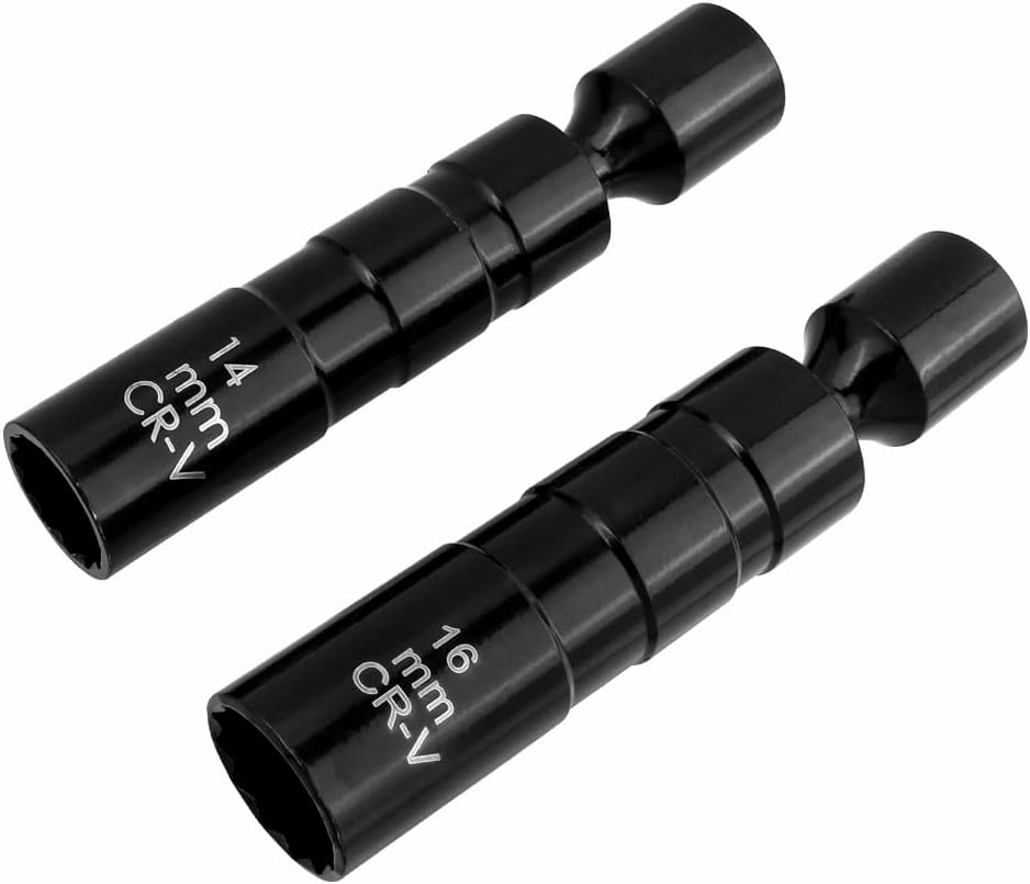 Yakamoz 2 Pieces Magnetic Spark Plug Socket Set, 14Mm & 16Mm Universal Thin Walled Joint Spark Plug Wrench 3/8 Inch Drive 12-Point Swivel Spark Plug Socket Removal Tool for Most Vehicles image number 1