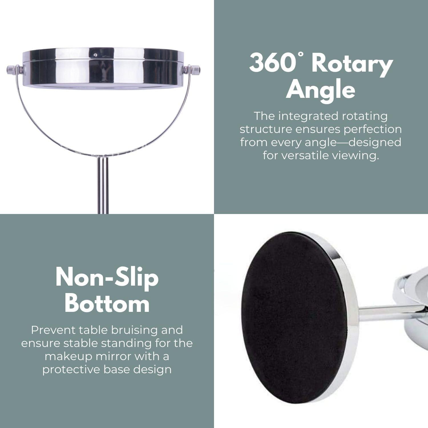 Gominimo 7 Inch LED Makeup Mirror With10X Magnification, 360-Degree Rotation, Gentle LED Illumination, Double Folding Design, Elegant Silver Finish image number 6