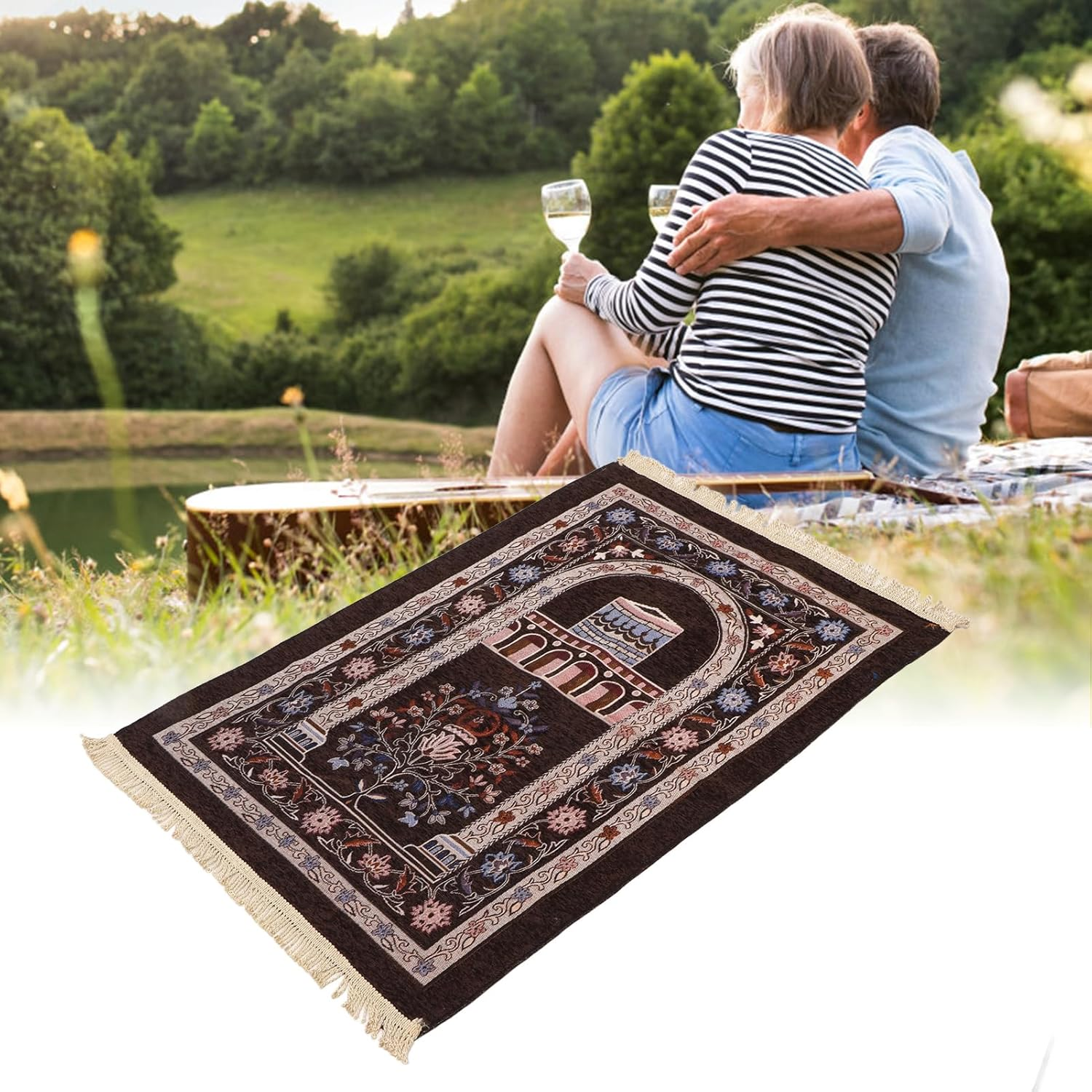 Prayer Rug, Multipurpose Prayer Mat Exquisite Tassel Thick Ethnic Style for Bedrooms for Offices (Deep Coffee Color) - Deep Coffee Color image number 2